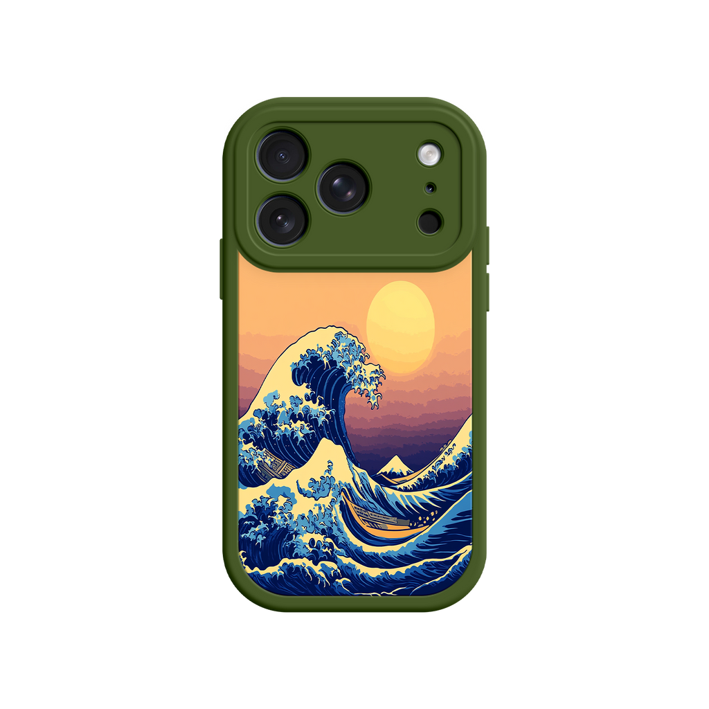 Great Wave Sunset iPhone Case – Japanese Art with Ocean & Mountain Design
