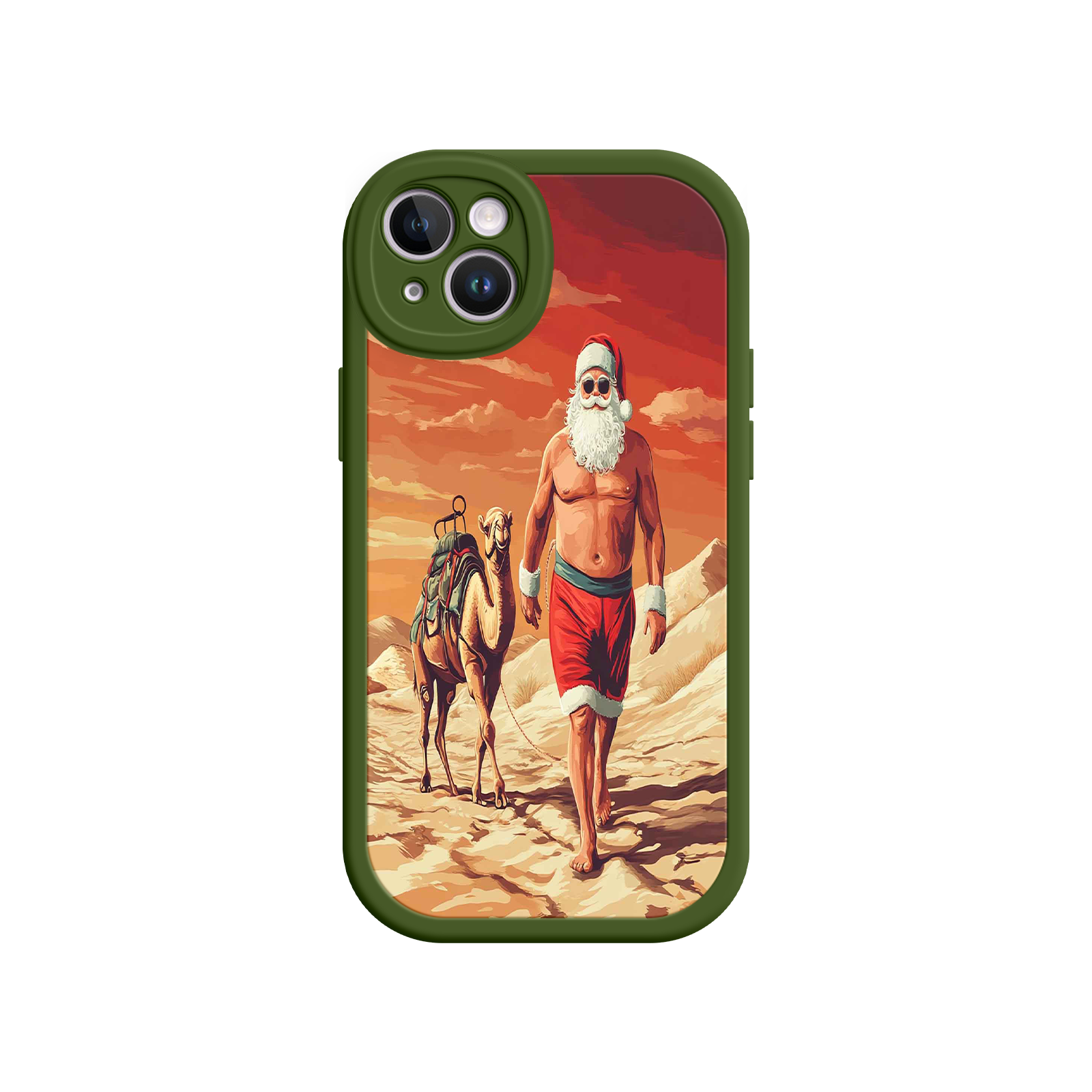 Desert Santa iPhone 17 Case – Funny Christmas Design, Muscular Santa & Camel, Holiday Heat Vibes