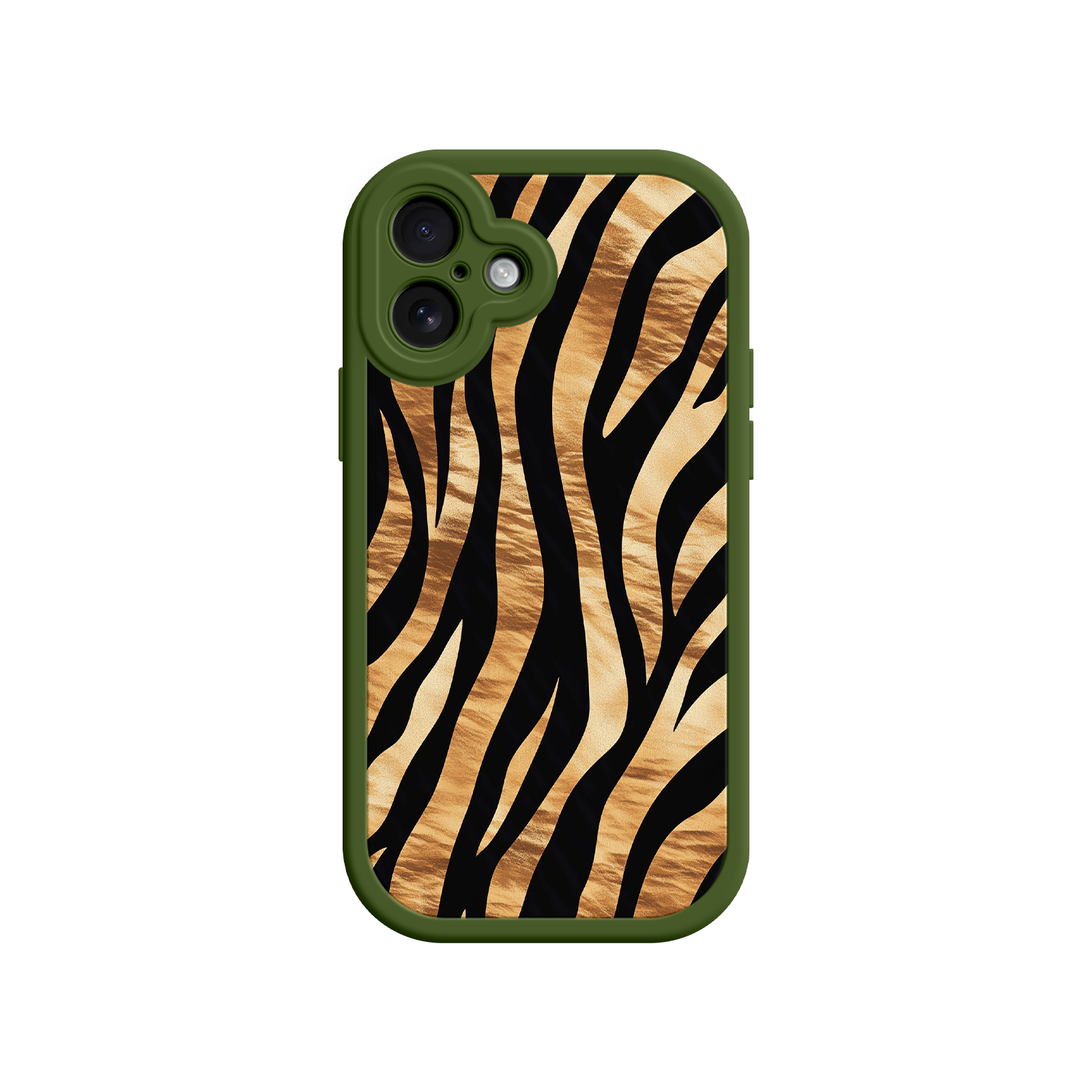 Tiger Stripe iPhone Case – Bold Animal Print with Olive Green Frame