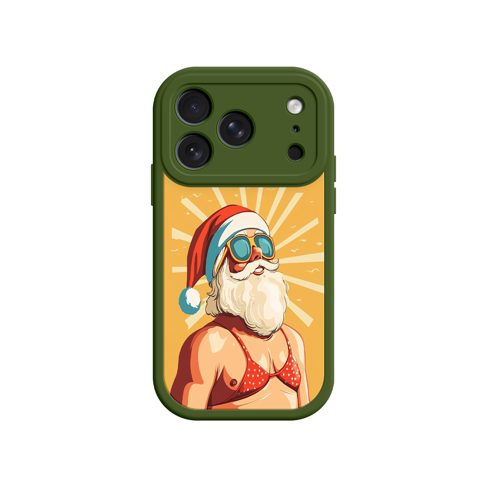 Whimsical phone case with Santa in bikini top