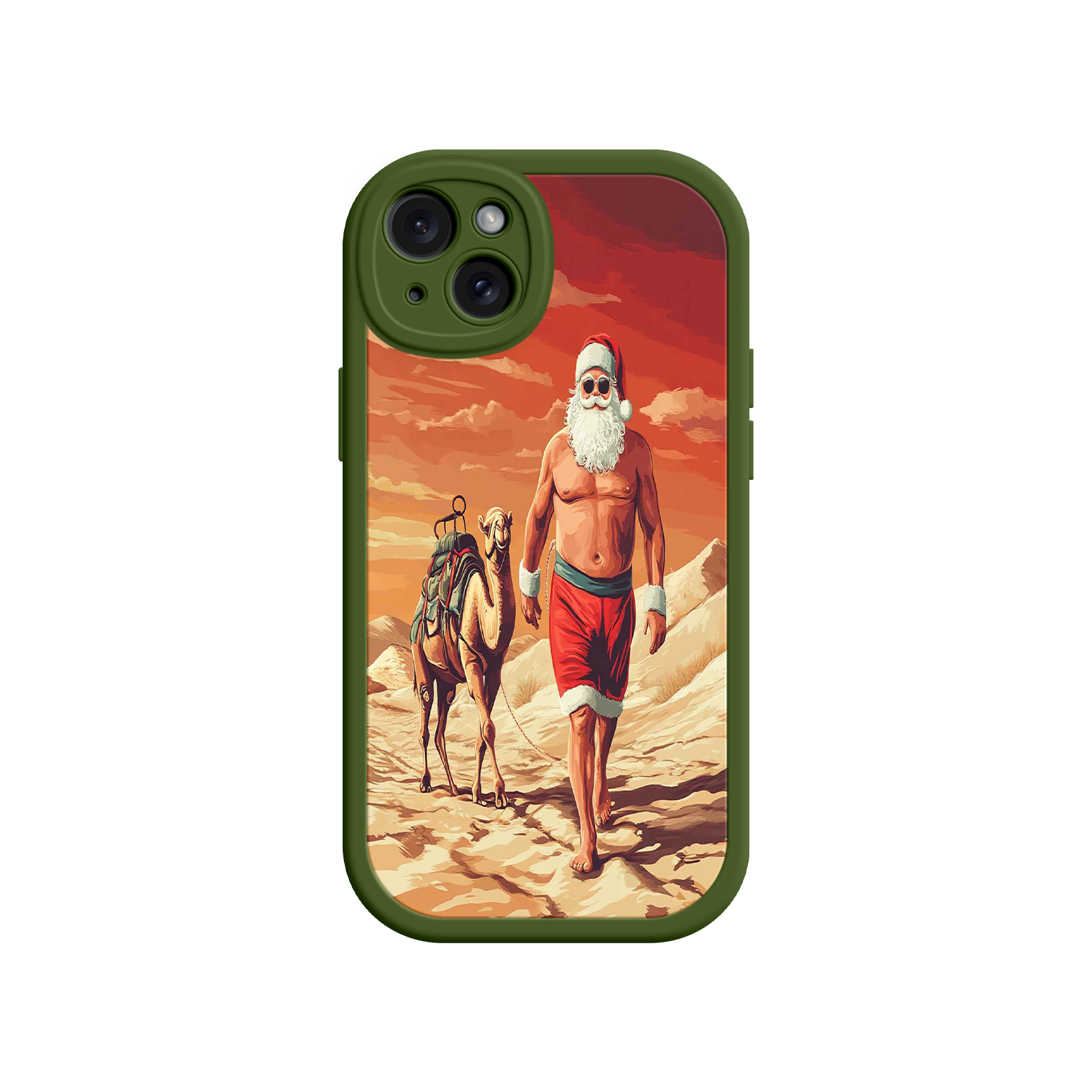 Desert Santa iPhone 17 Case – Funny Christmas Design, Muscular Santa & Camel, Holiday Heat Vibes