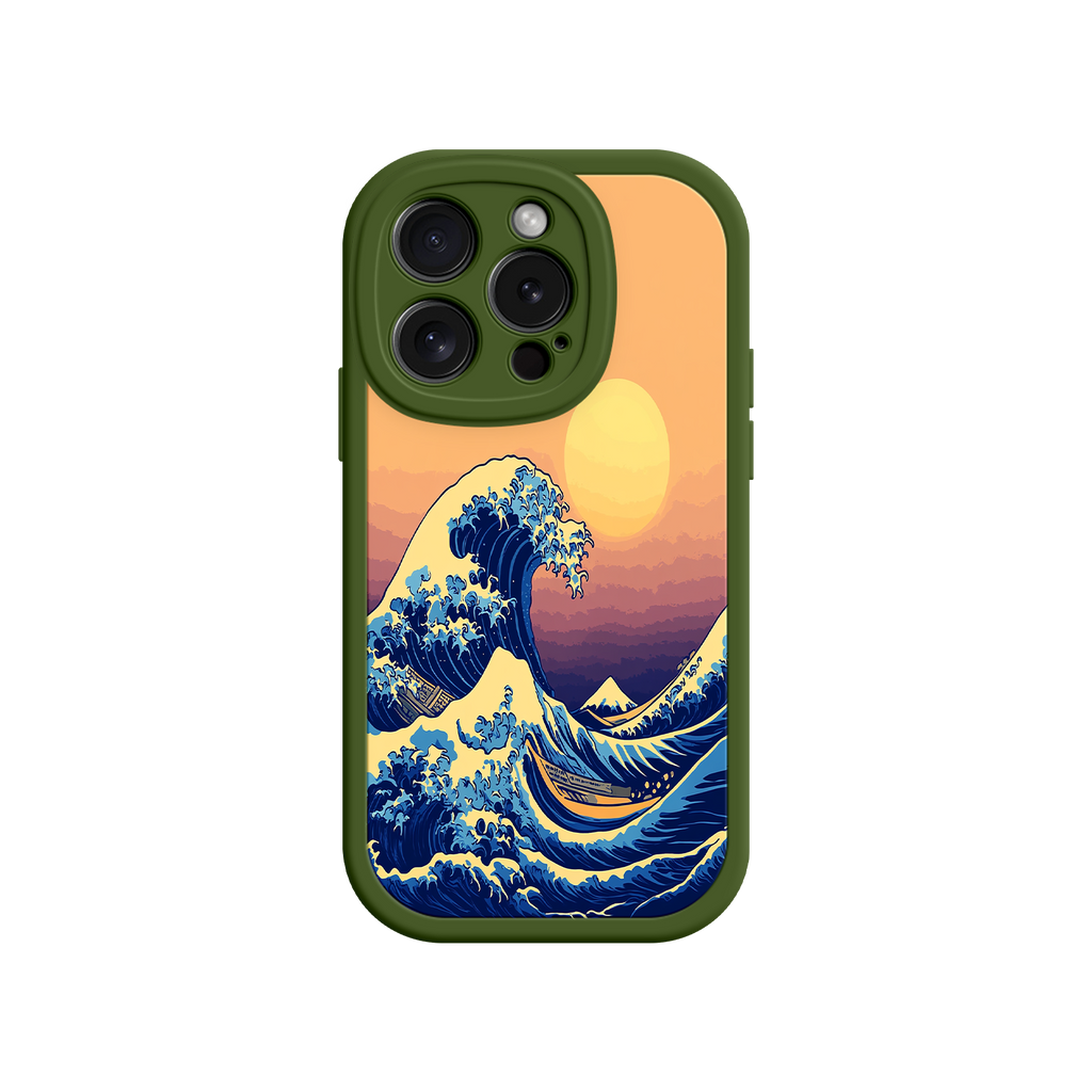 Great Wave Sunset iPhone Case – Japanese Art with Ocean & Mountain Design