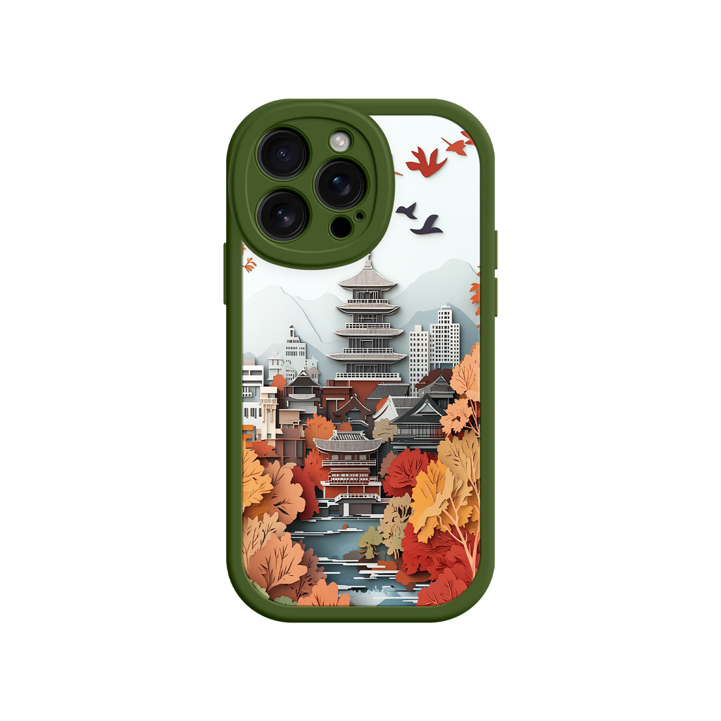 Autumn Japanese Landscape iPhone 17 Case – Traditional Japan Scene, Fall Foliage Illustration, Mount Fuji Phone Cover