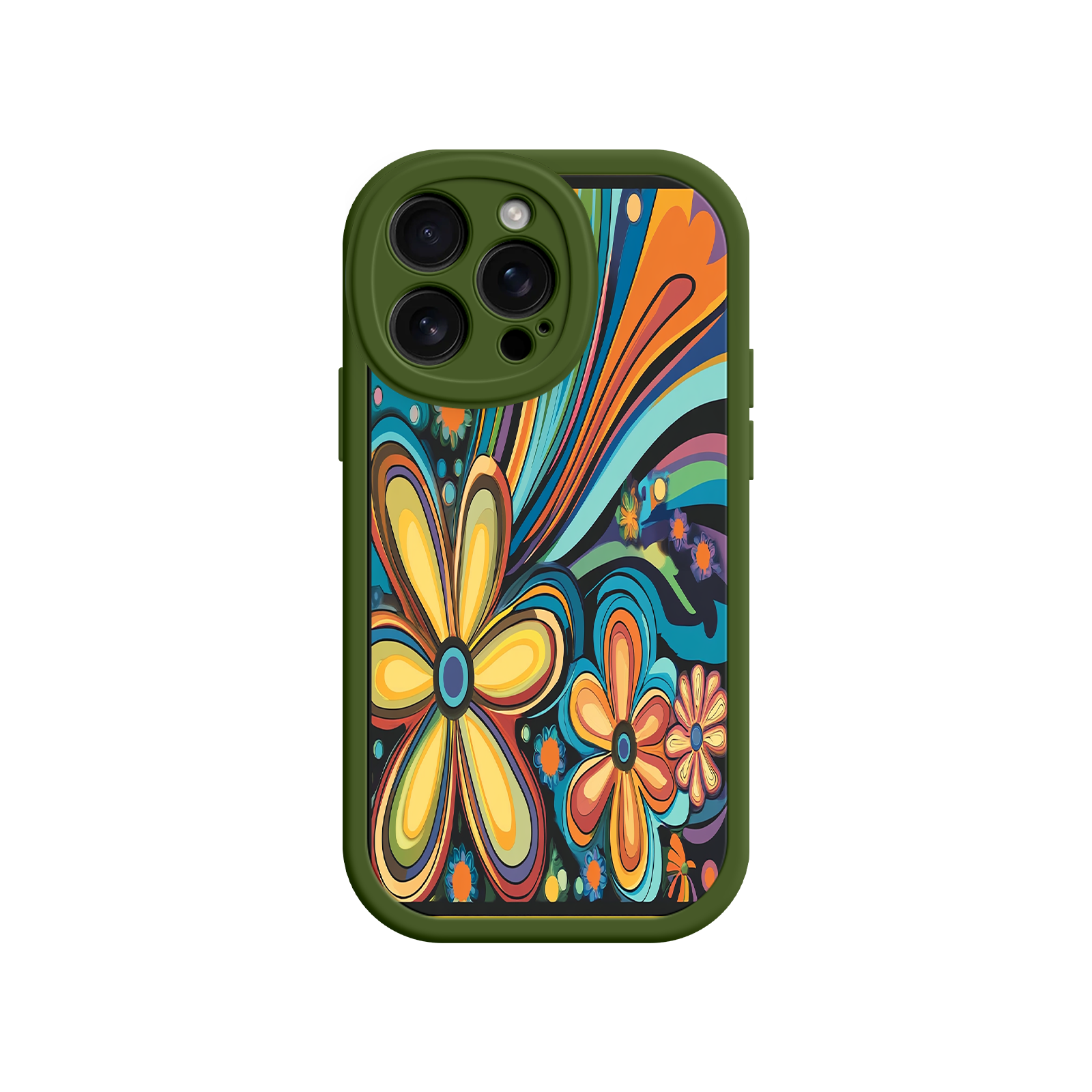 Psychedelic Floral iPhone 17 Case – Hippie Flower Power Design, 60s 70s Retro Vibes, Groovy Swirls