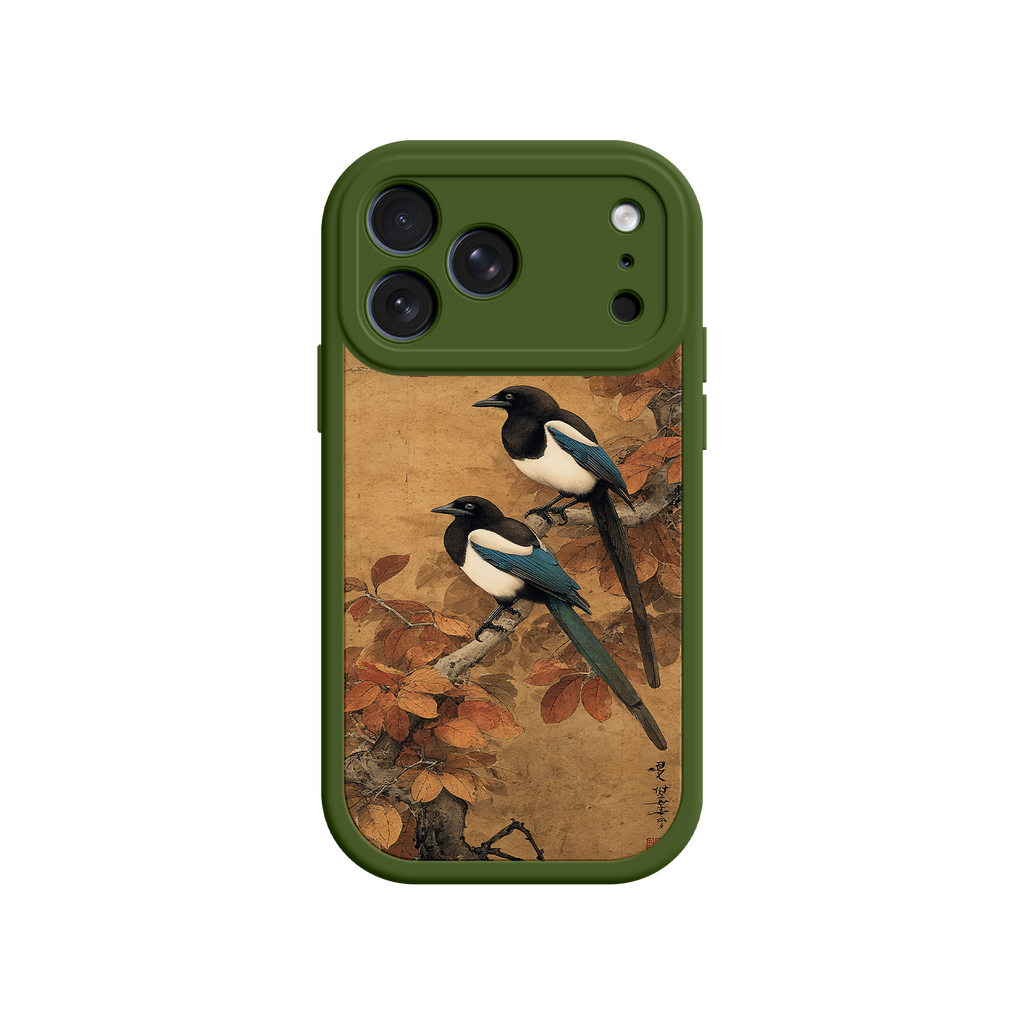 Bird-themed phone case with East Asian design