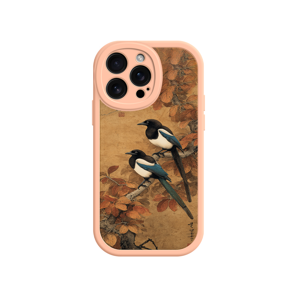 Cultural phone case with parchment background and birds