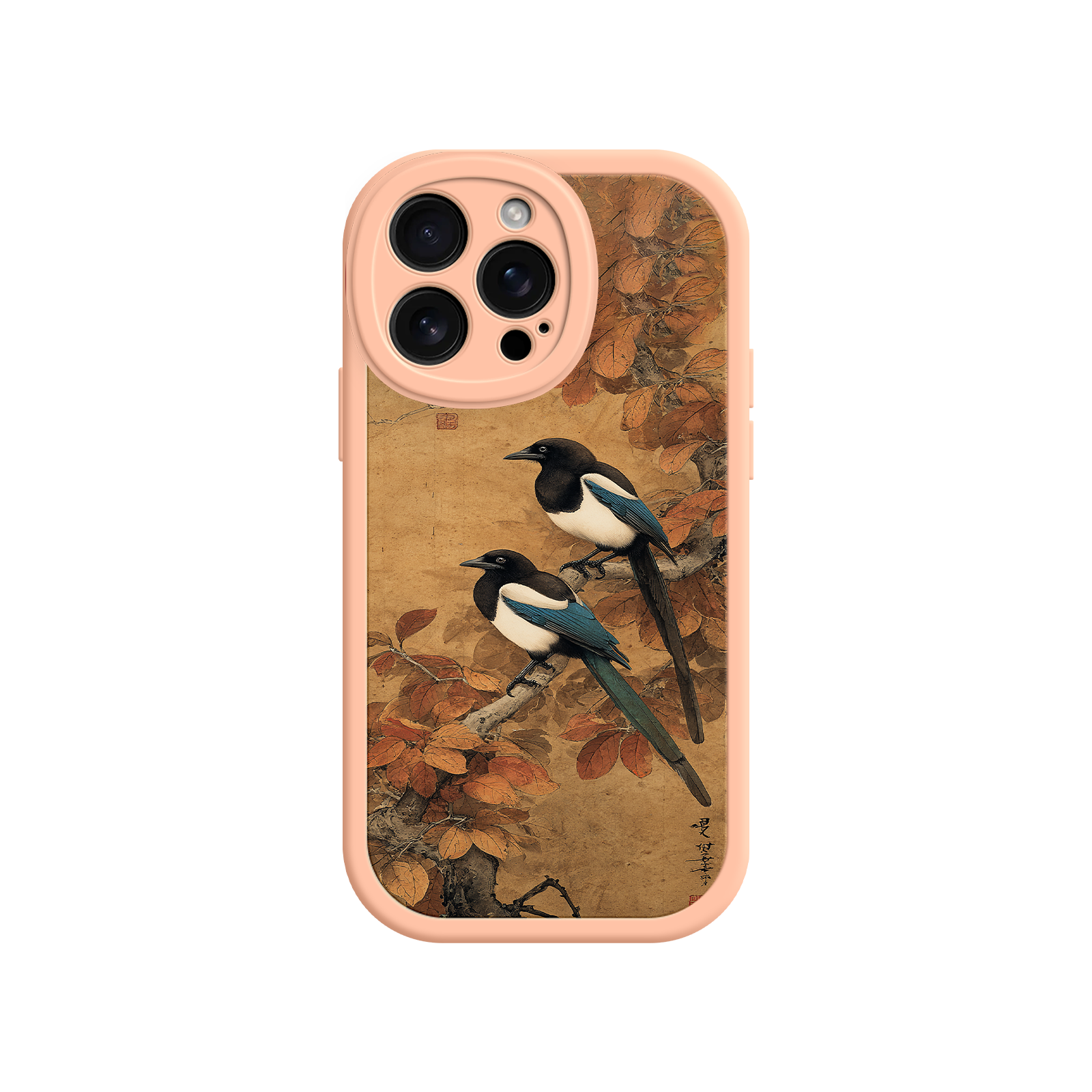 Cultural phone case with parchment background and birds