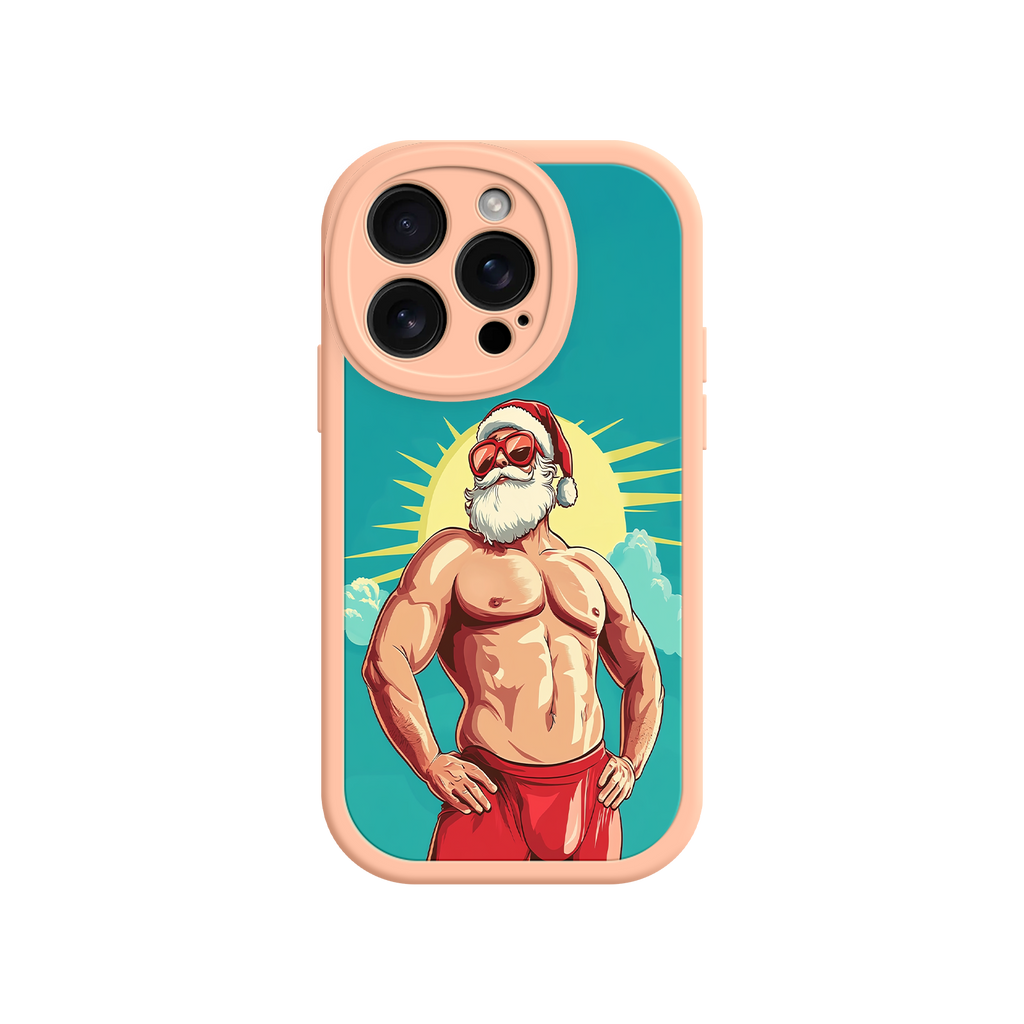 Christmas phone case with buff Santa and clouds