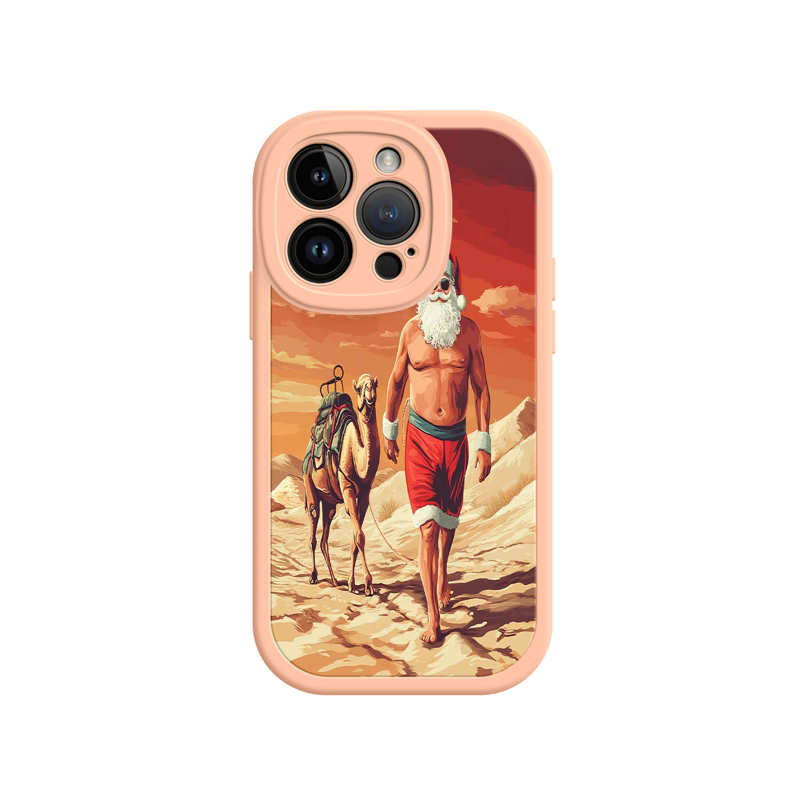 Desert Santa iPhone 17 Case – Funny Christmas Design, Muscular Santa & Camel, Holiday Heat Vibes