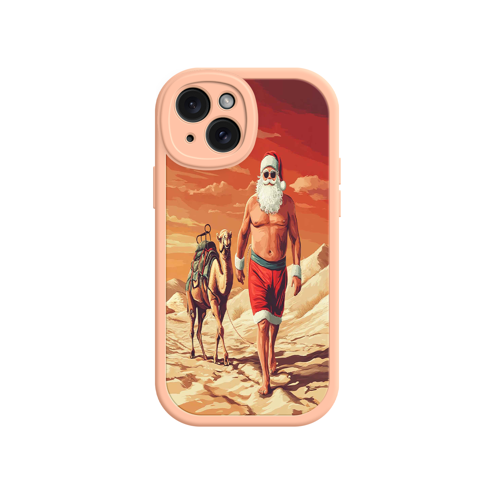 Desert Santa iPhone 17 Case – Funny Christmas Design, Muscular Santa & Camel, Holiday Heat Vibes