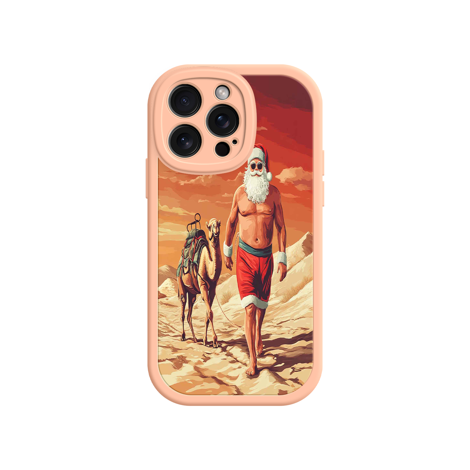 Desert Santa iPhone 17 Case – Funny Christmas Design, Muscular Santa & Camel, Holiday Heat Vibes