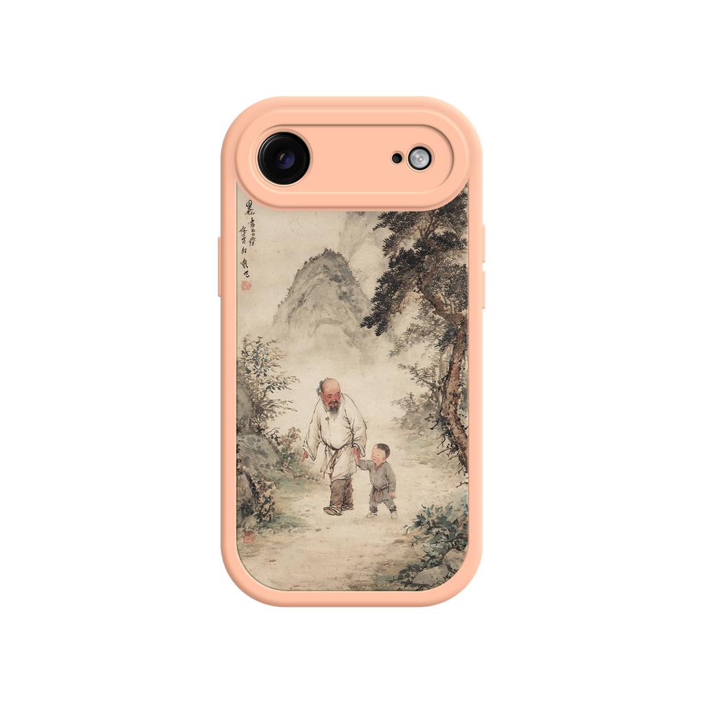 Traditional iPhone case with pine tree and scroll art