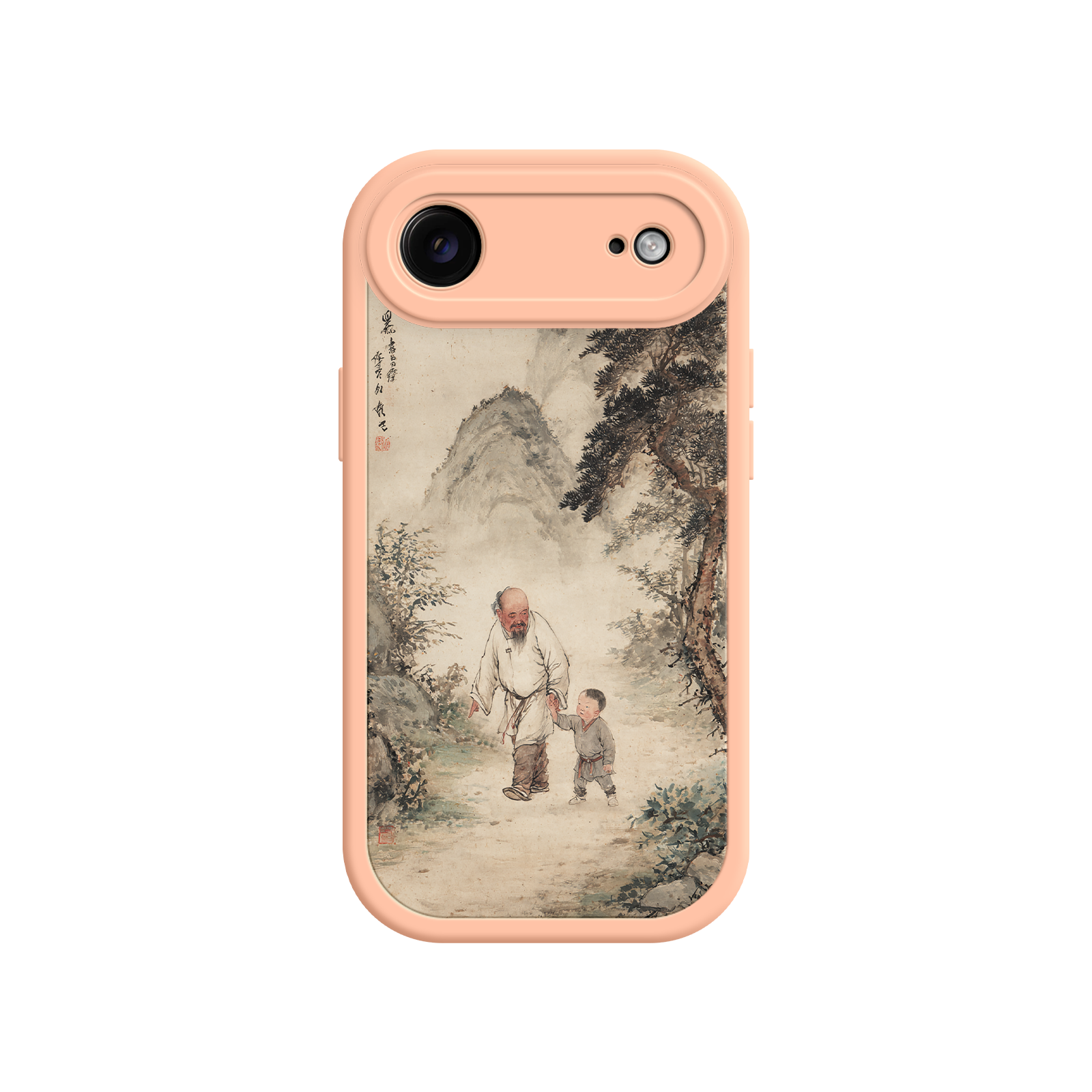 Traditional iPhone case with pine tree and scroll art