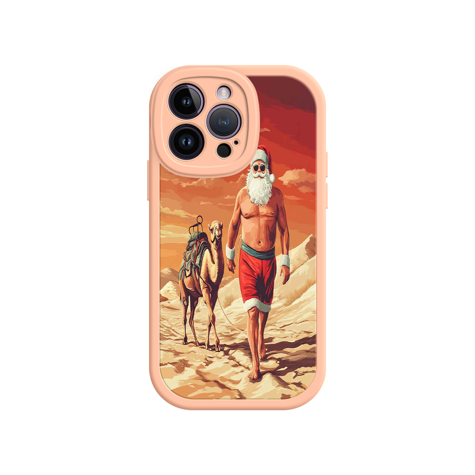 Desert Santa iPhone 17 Case – Funny Christmas Design, Muscular Santa & Camel, Holiday Heat Vibes