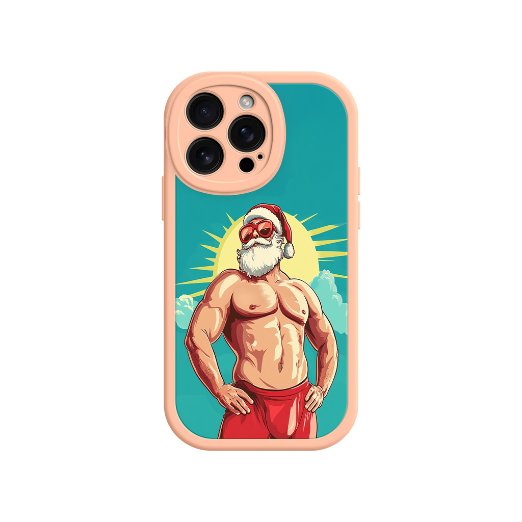 Humorous phone case with confident Santa pose