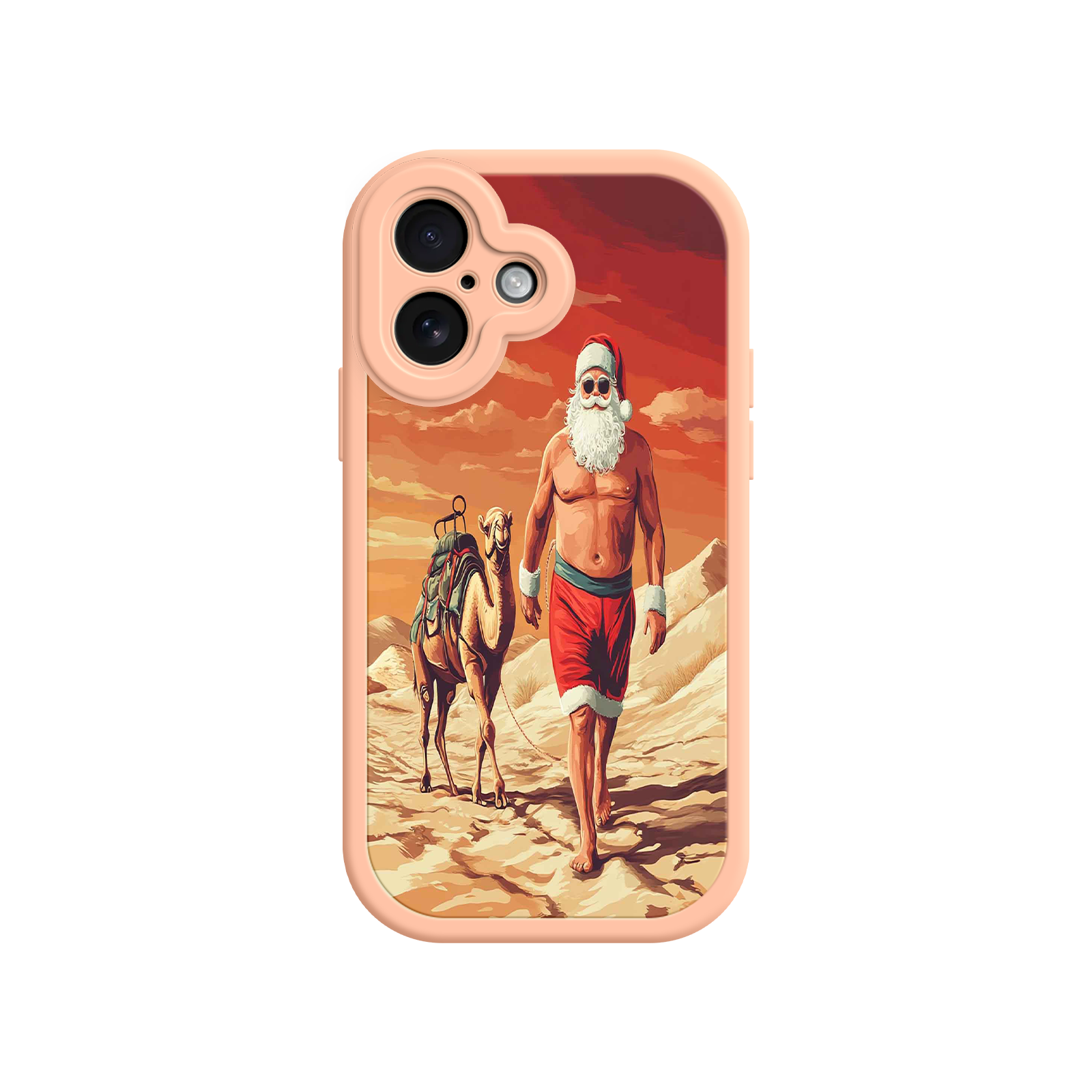 Desert Santa iPhone 17 Case – Funny Christmas Design, Muscular Santa & Camel, Holiday Heat Vibes