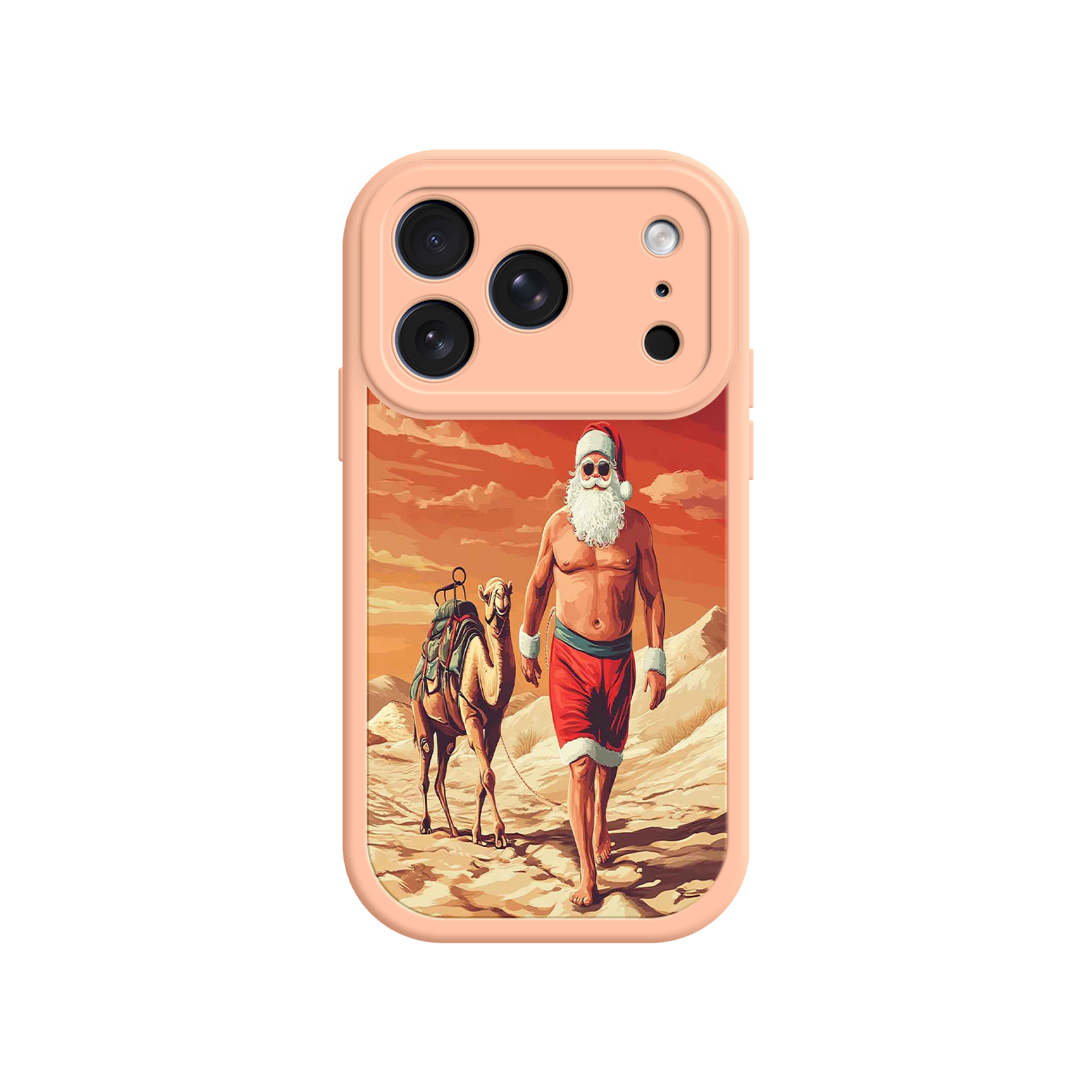 Desert Santa iPhone 17 Case – Funny Christmas Design, Muscular Santa & Camel, Holiday Heat Vibes