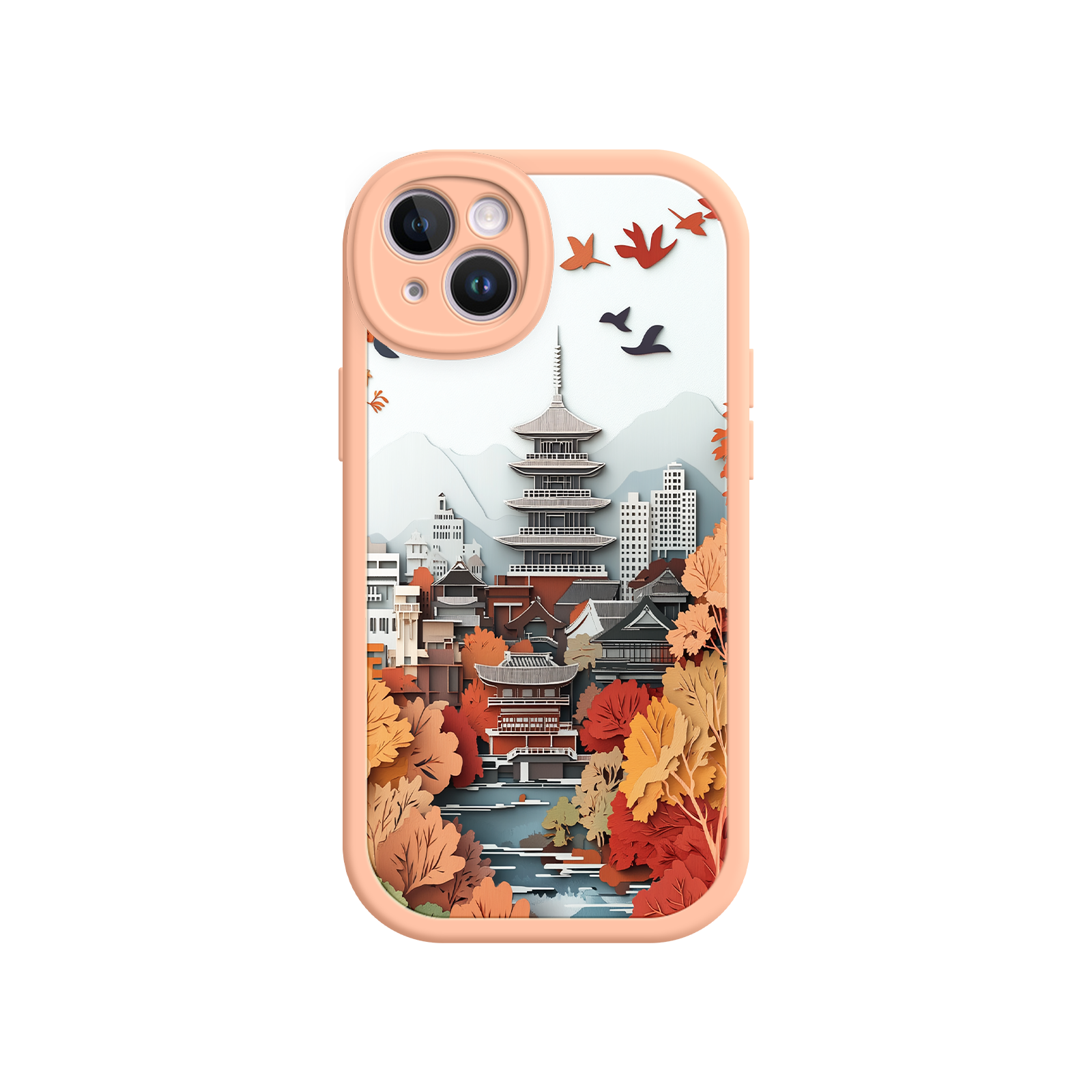 Autumn Japanese Landscape iPhone 17 Case – Traditional Japan Scene, Fall Foliage Illustration, Mount Fuji Phone Cover