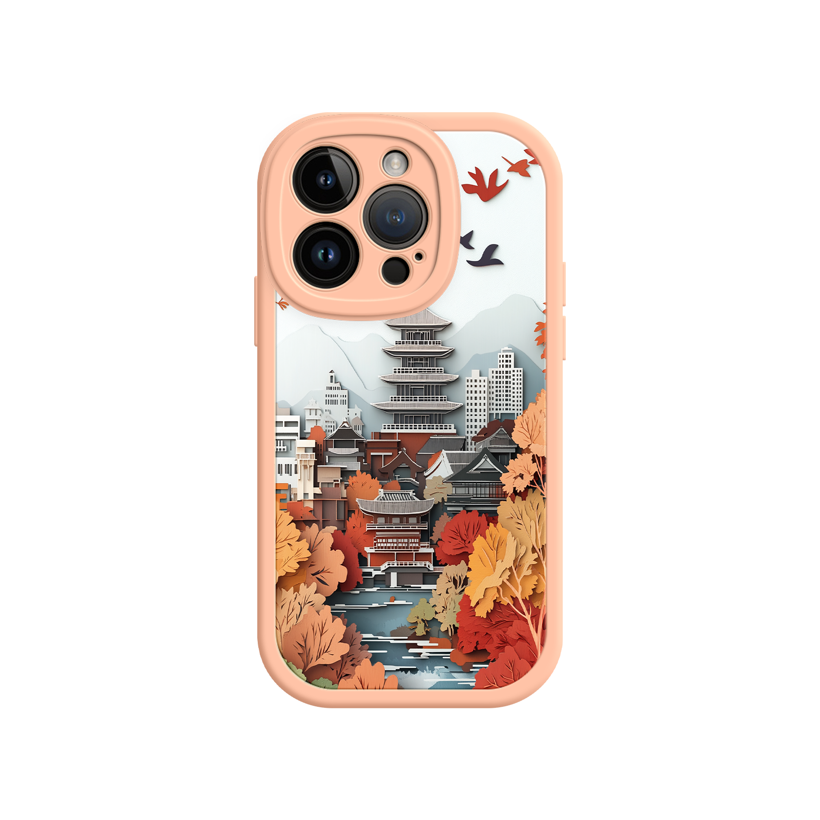 Autumn Japanese Landscape iPhone 17 Case – Traditional Japan Scene, Fall Foliage Illustration, Mount Fuji Phone Cover