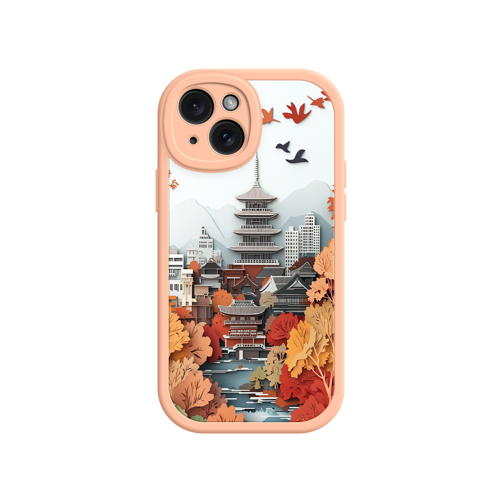 Autumn Japanese Landscape iPhone 17 Case – Traditional Japan Scene, Fall Foliage Illustration, Mount Fuji Phone Cover