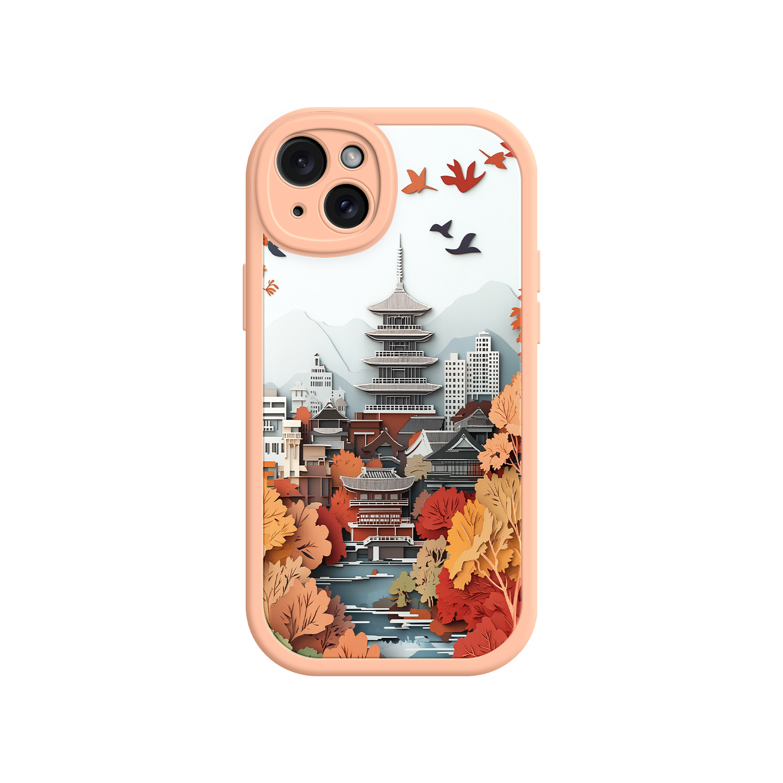 Autumn Japanese Landscape iPhone 17 Case – Traditional Japan Scene, Fall Foliage Illustration, Mount Fuji Phone Cover