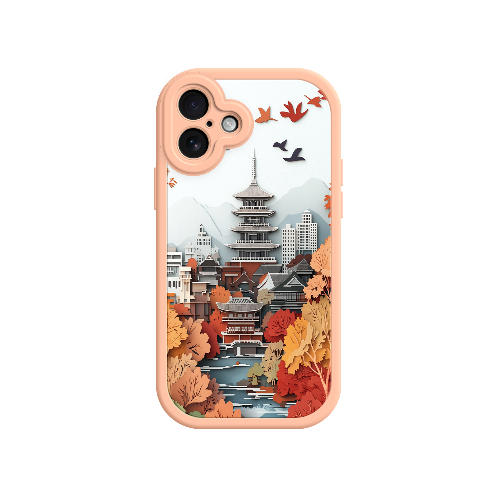 Autumn Japanese Landscape iPhone 17 Case – Traditional Japan Scene, Fall Foliage Illustration, Mount Fuji Phone Cover