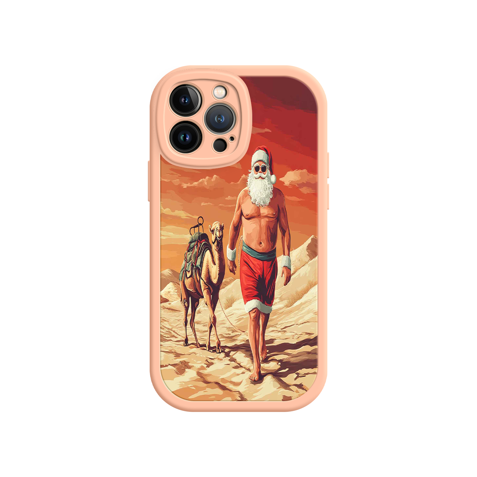 Desert Santa iPhone 17 Case – Funny Christmas Design, Muscular Santa & Camel, Holiday Heat Vibes