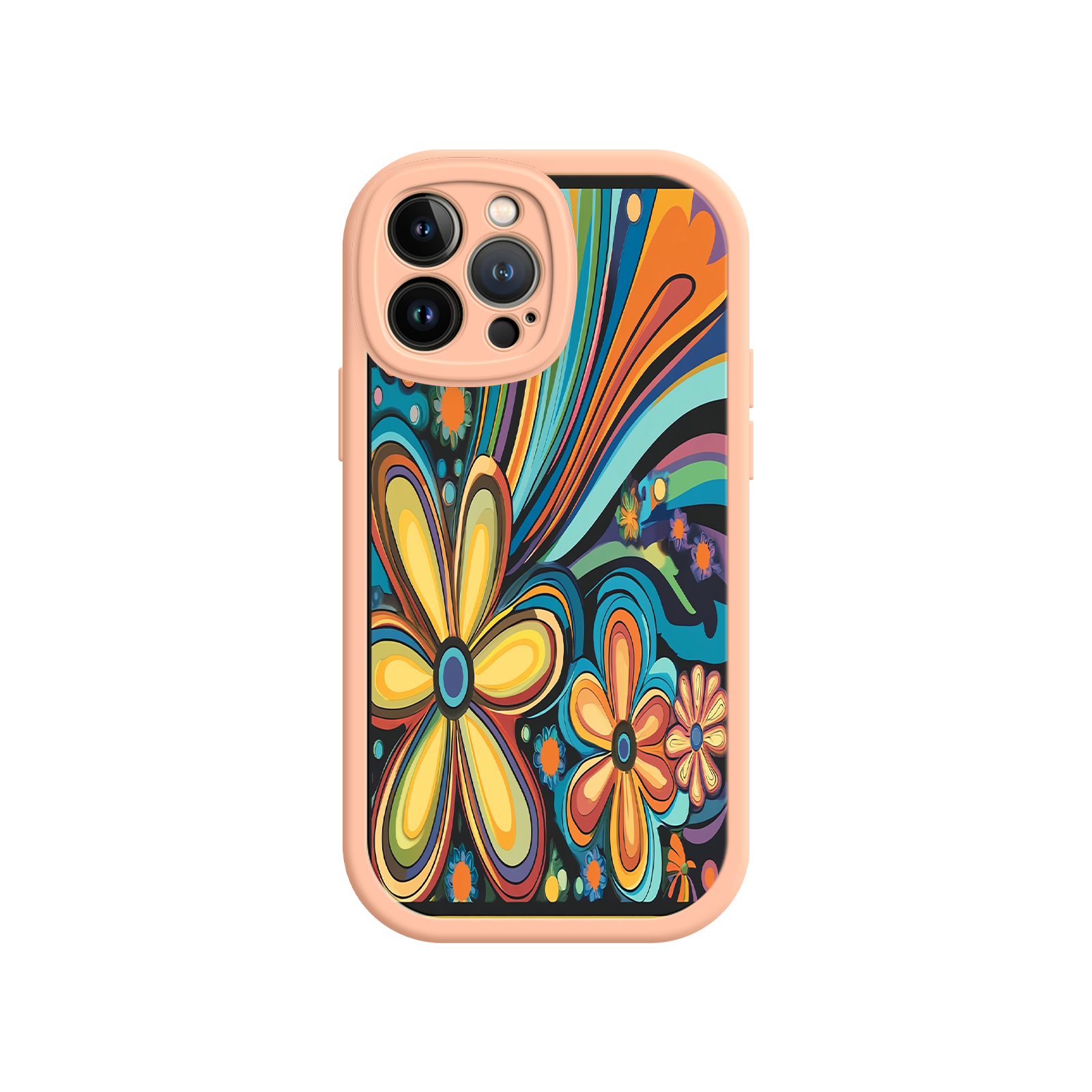 Psychedelic Floral iPhone 17 Case – Hippie Flower Power Design, 60s 70s Retro Vibes, Groovy Swirls