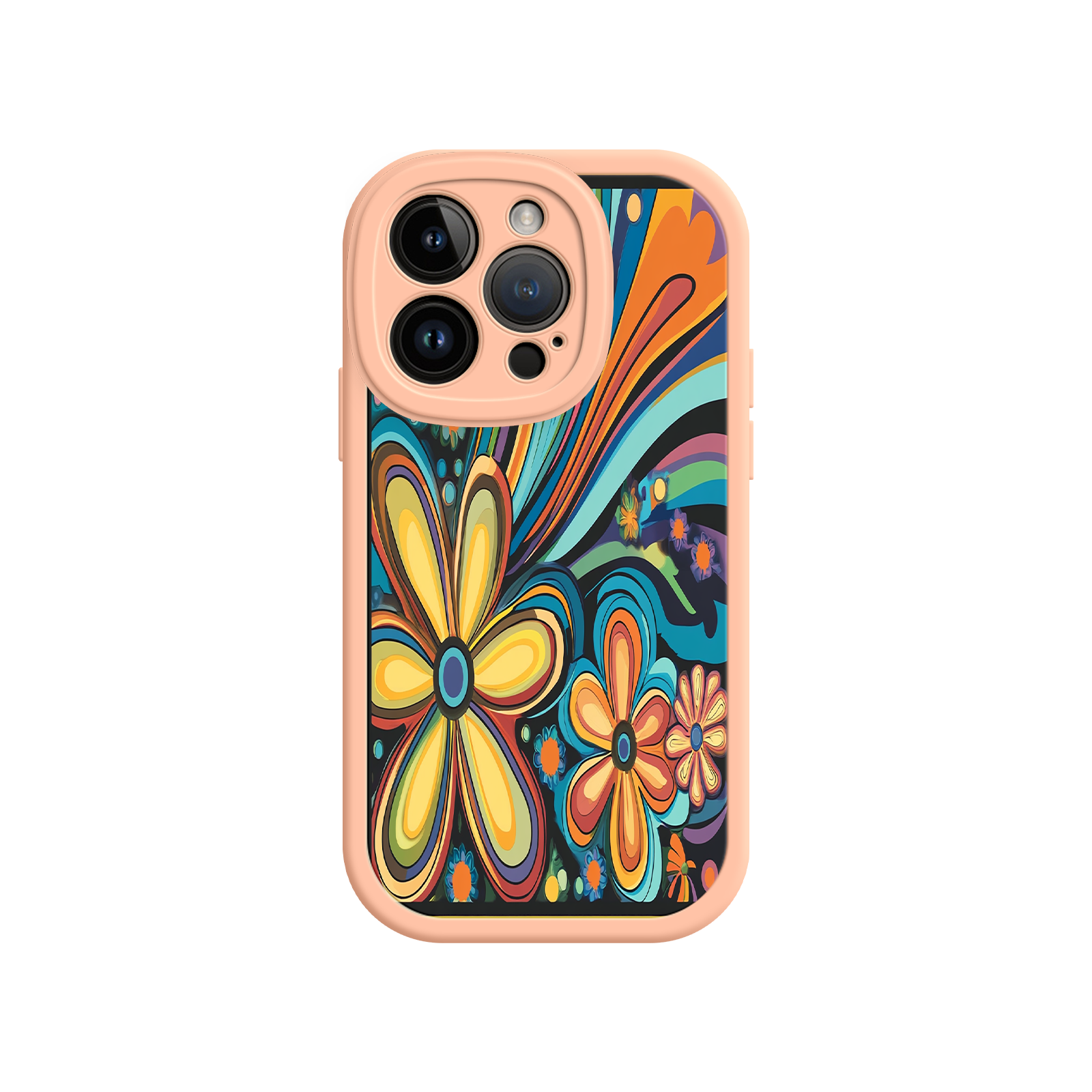 Psychedelic Floral iPhone 17 Case – Hippie Flower Power Design, 60s 70s Retro Vibes, Groovy Swirls
