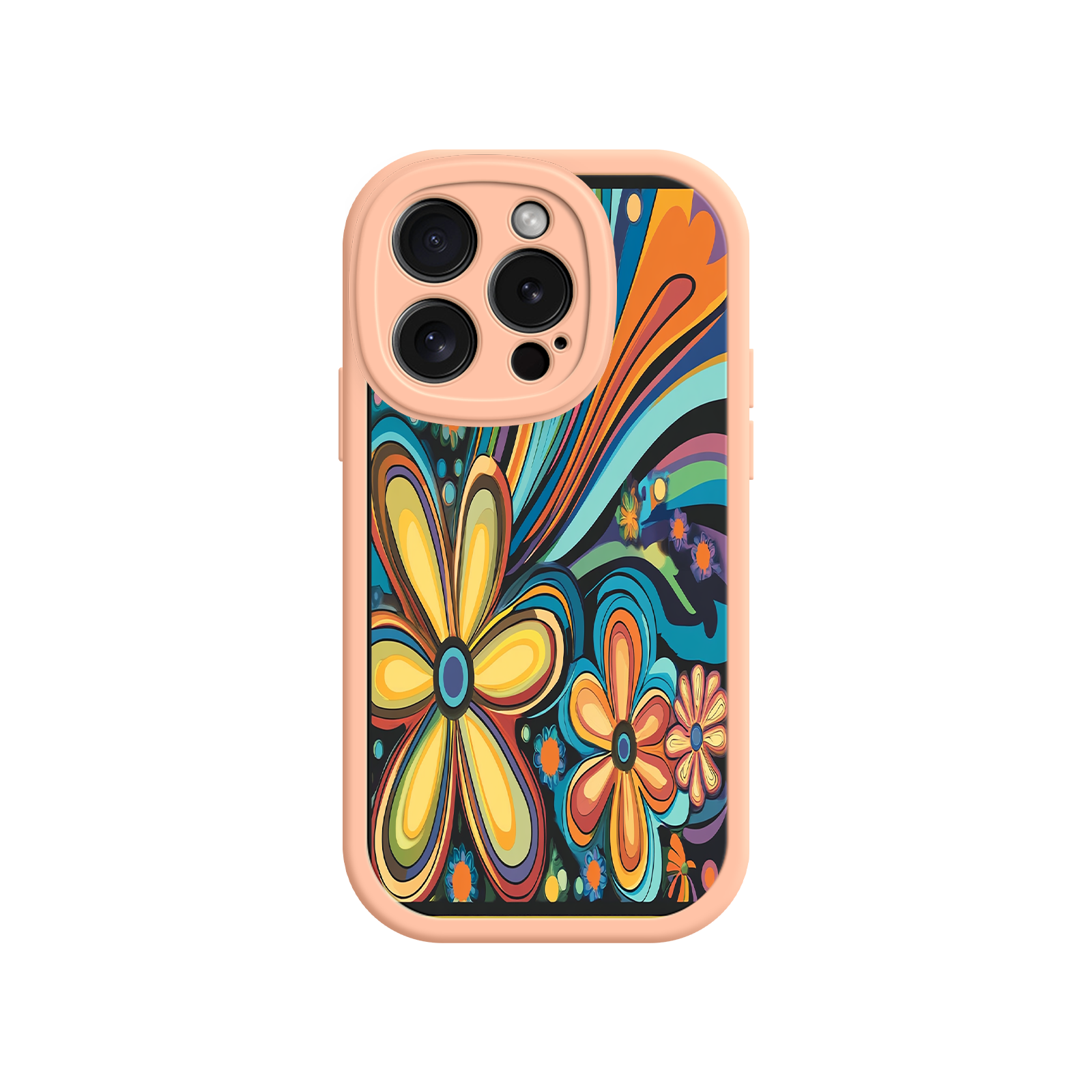 Psychedelic Floral iPhone 17 Case – Hippie Flower Power Design, 60s 70s Retro Vibes, Groovy Swirls