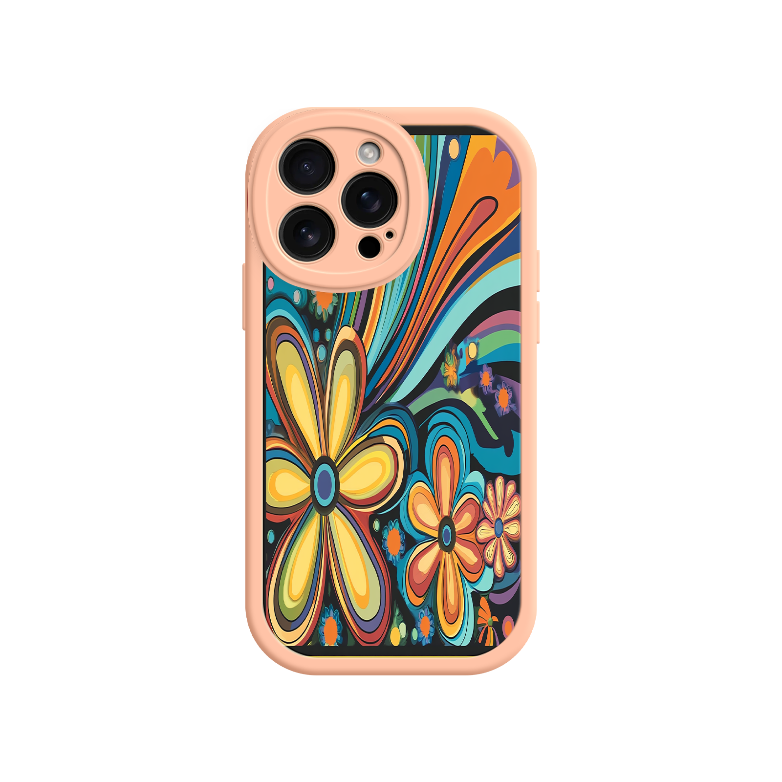 Psychedelic Floral iPhone 17 Case – Hippie Flower Power Design, 60s 70s Retro Vibes, Groovy Swirls