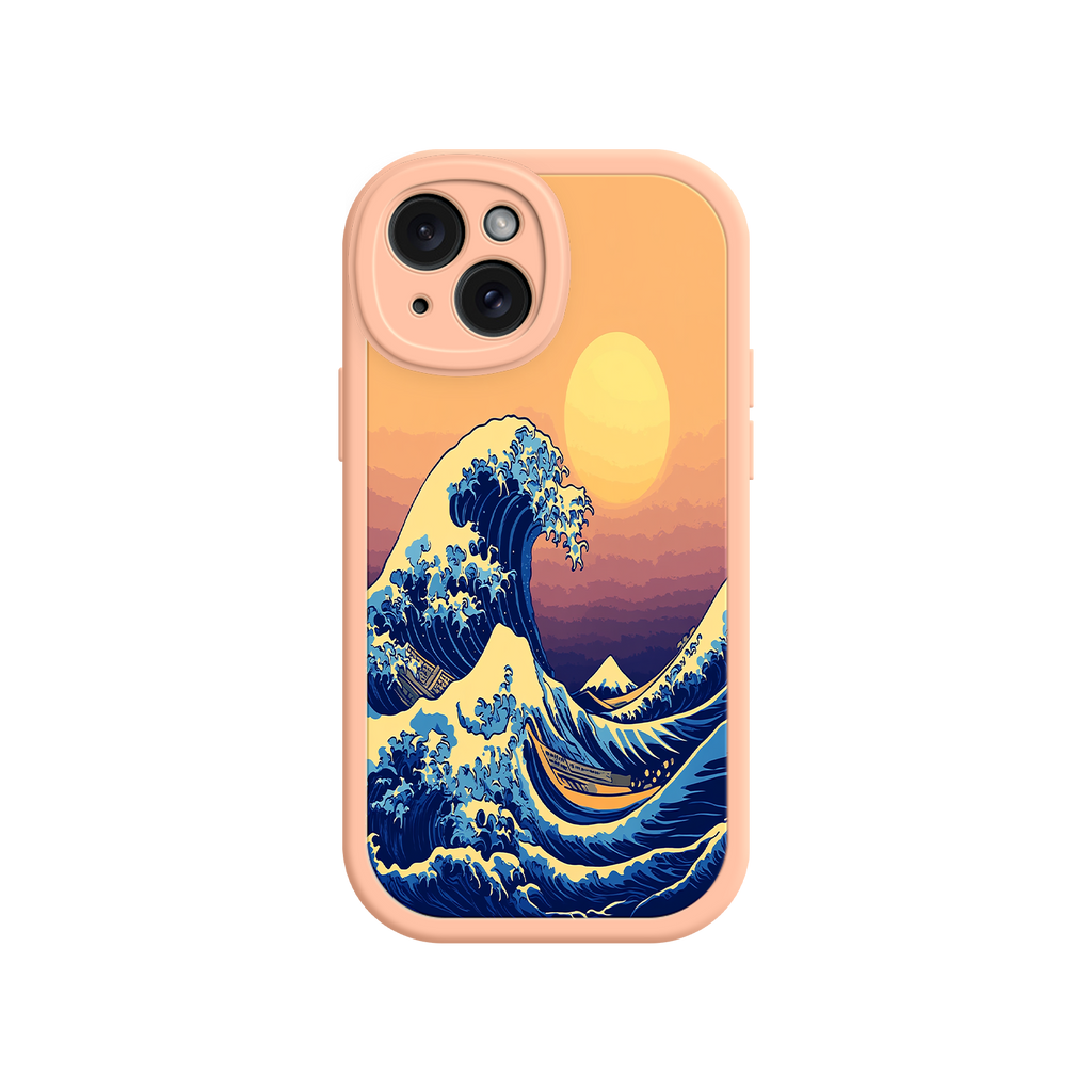 Great Wave Sunset iPhone Case – Japanese Art with Ocean & Mountain Design