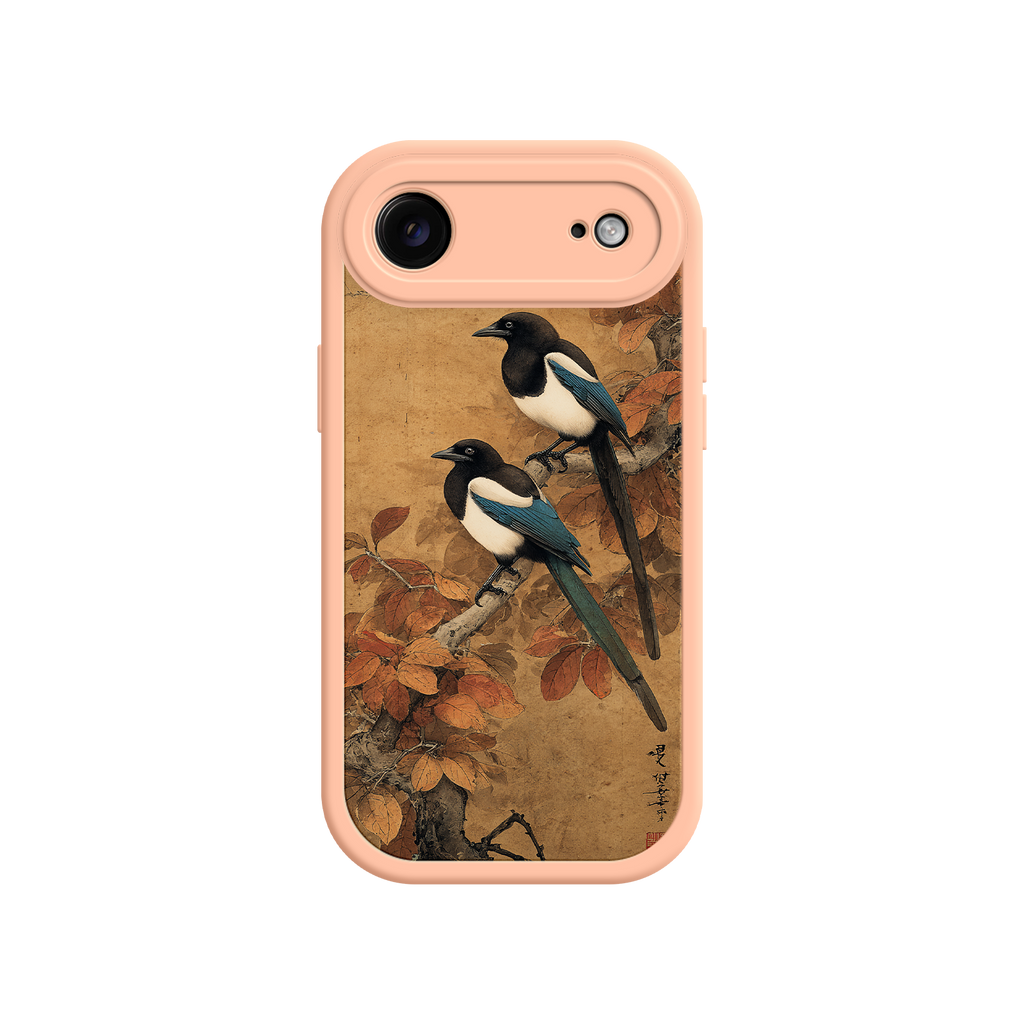 iPhone case with magpie bird and autumn leaves