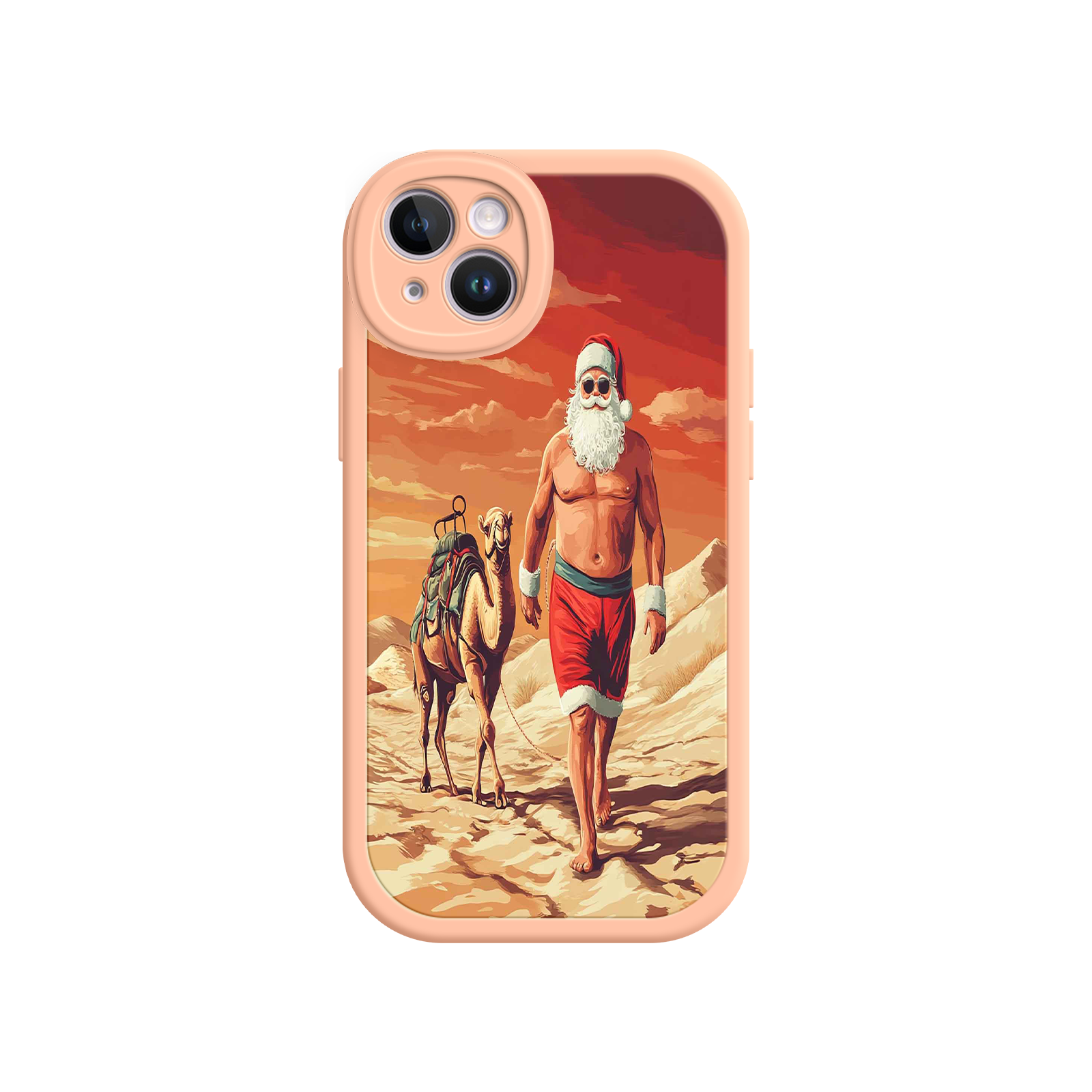 Desert Santa iPhone 17 Case – Funny Christmas Design, Muscular Santa & Camel, Holiday Heat Vibes