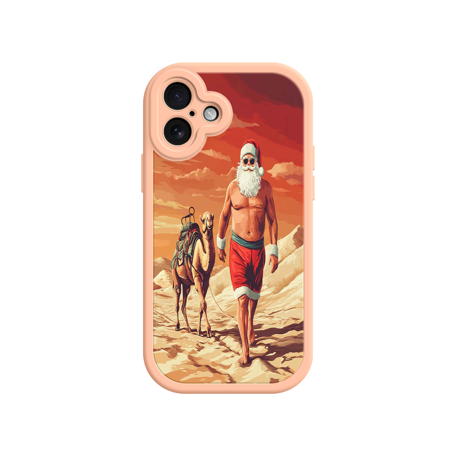 Desert Santa iPhone 17 Case – Funny Christmas Design, Muscular Santa & Camel, Holiday Heat Vibes