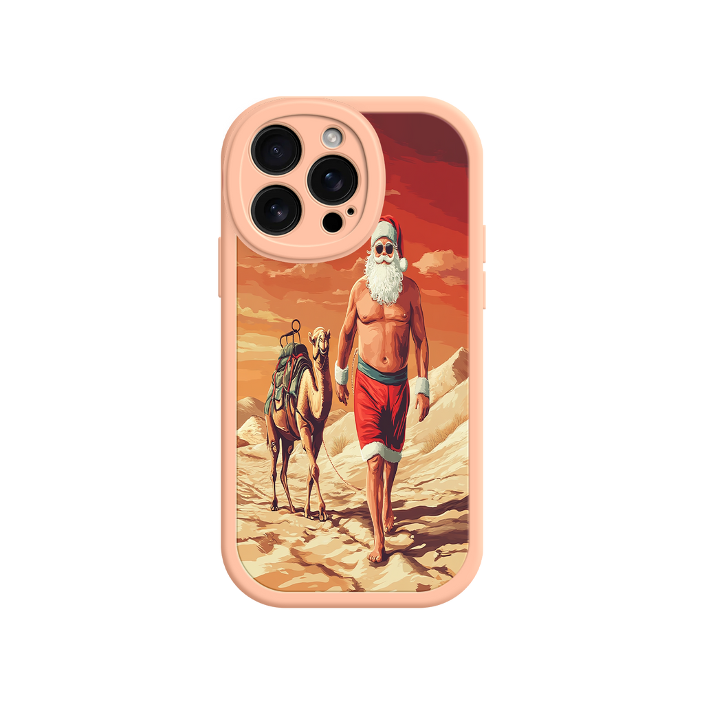 Desert Santa iPhone 17 Case – Funny Christmas Design, Muscular Santa & Camel, Holiday Heat Vibes
