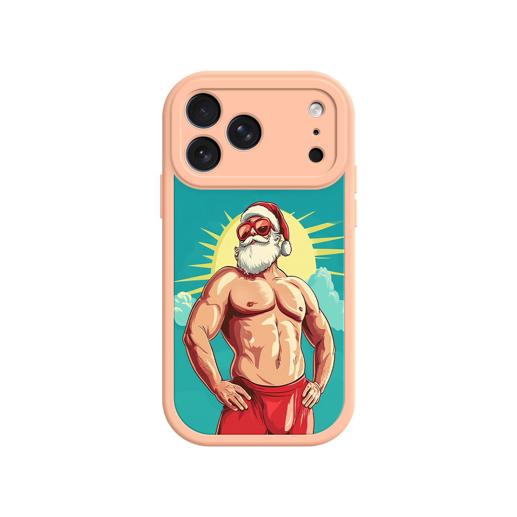Holiday phone case featuring shirtless Santa illustration