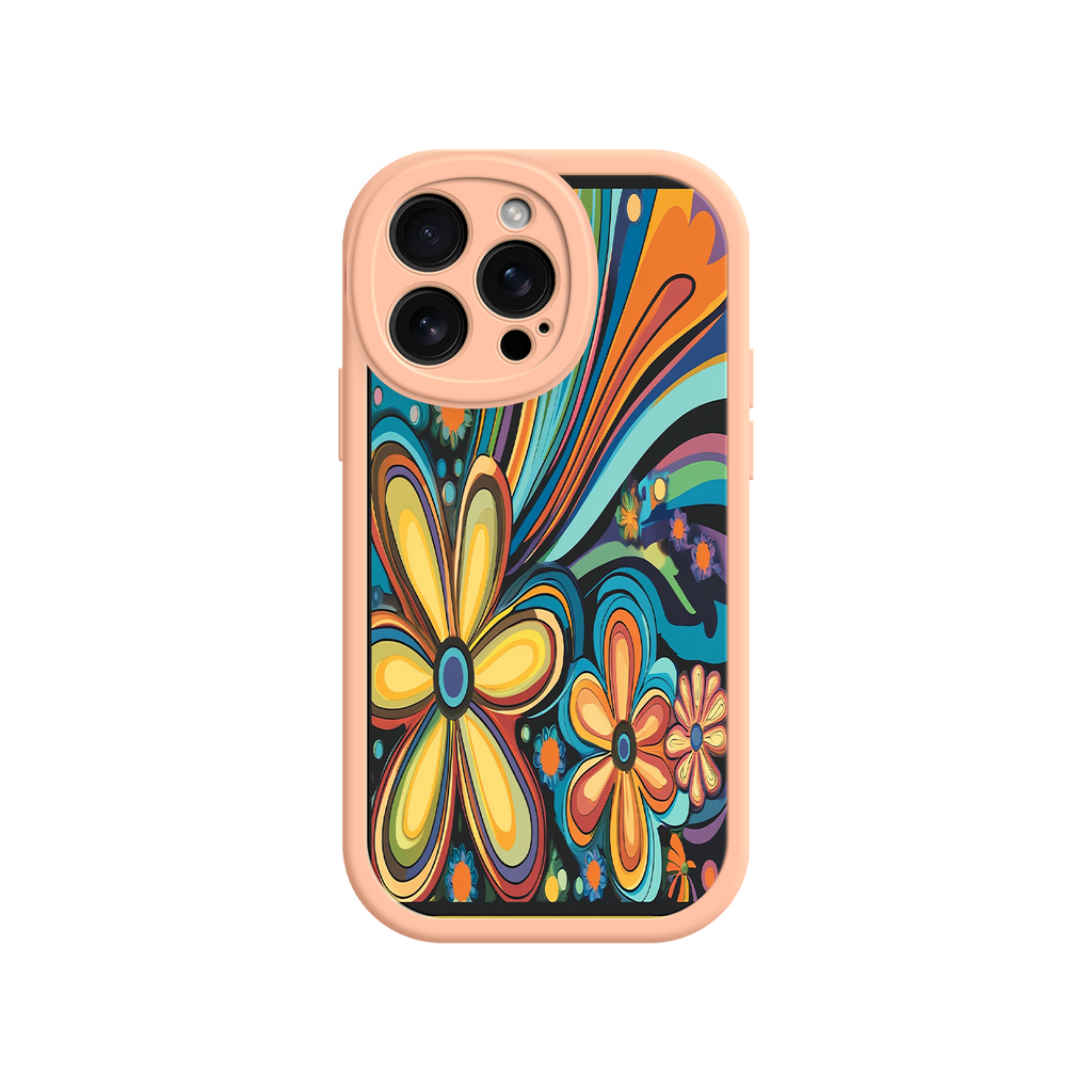 Psychedelic Floral iPhone 17 Case – Hippie Flower Power Design, 60s 70s Retro Vibes, Groovy Swirls