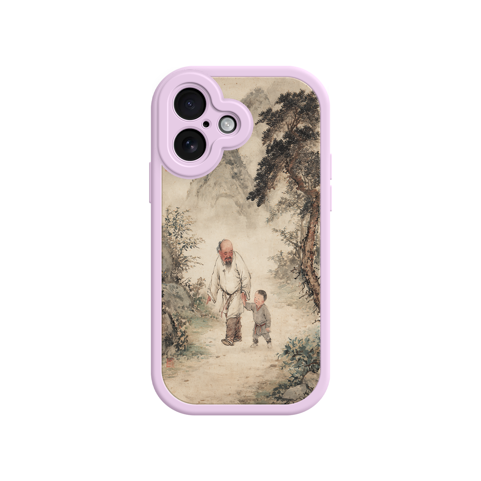 Artistic phone case with misty mountain background