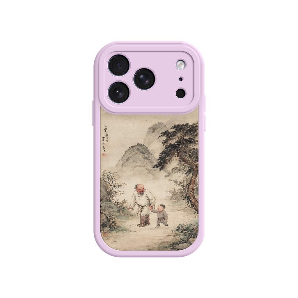 iPhone case with elderly figure and young boy walking