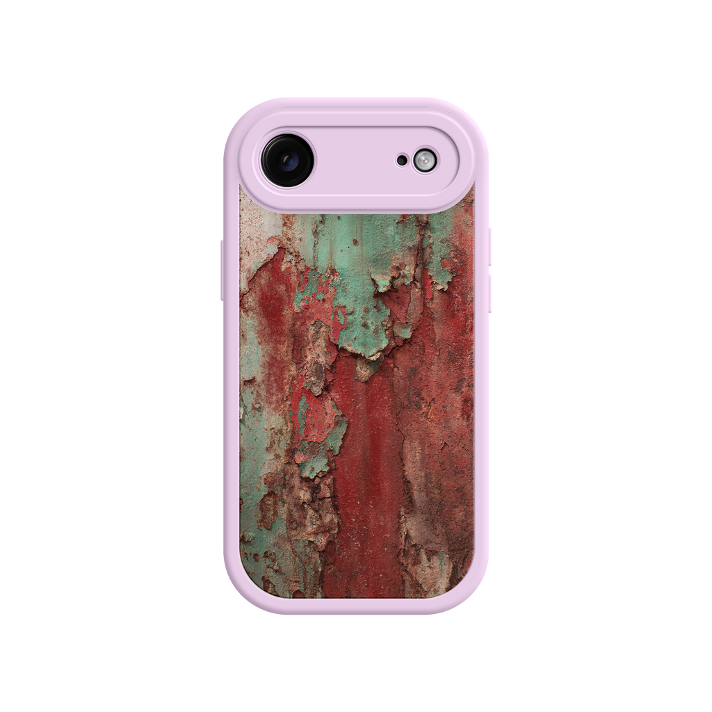 Rustic phone case with aged metal and peeling paint design