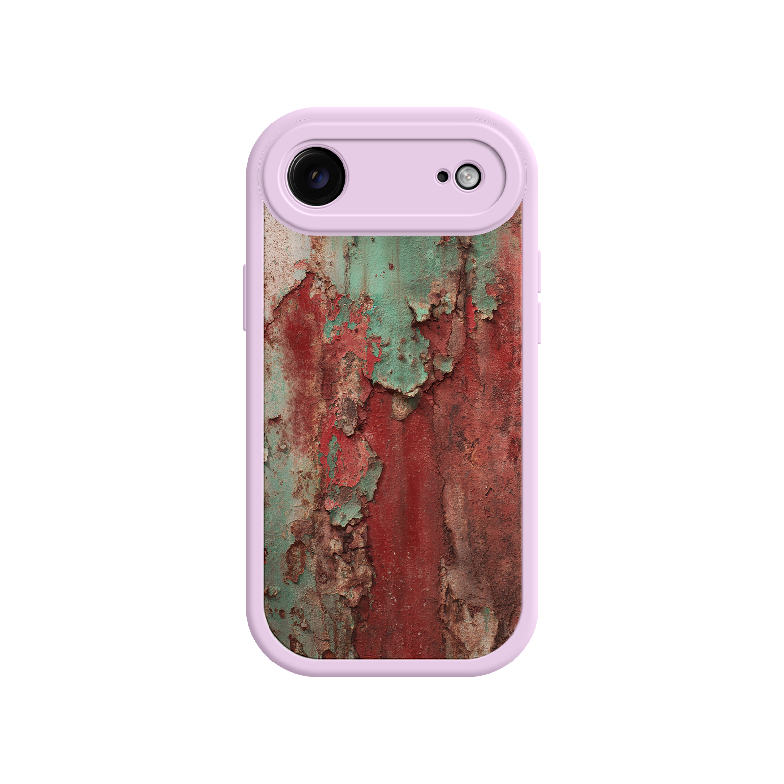 Rustic phone case with aged metal and peeling paint design