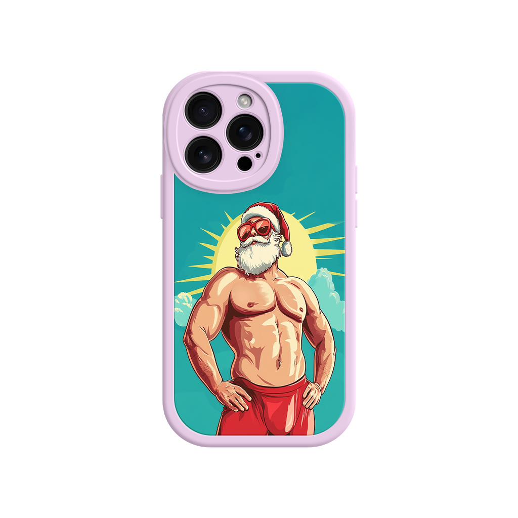 Holiday phone case with muscular Santa and beard