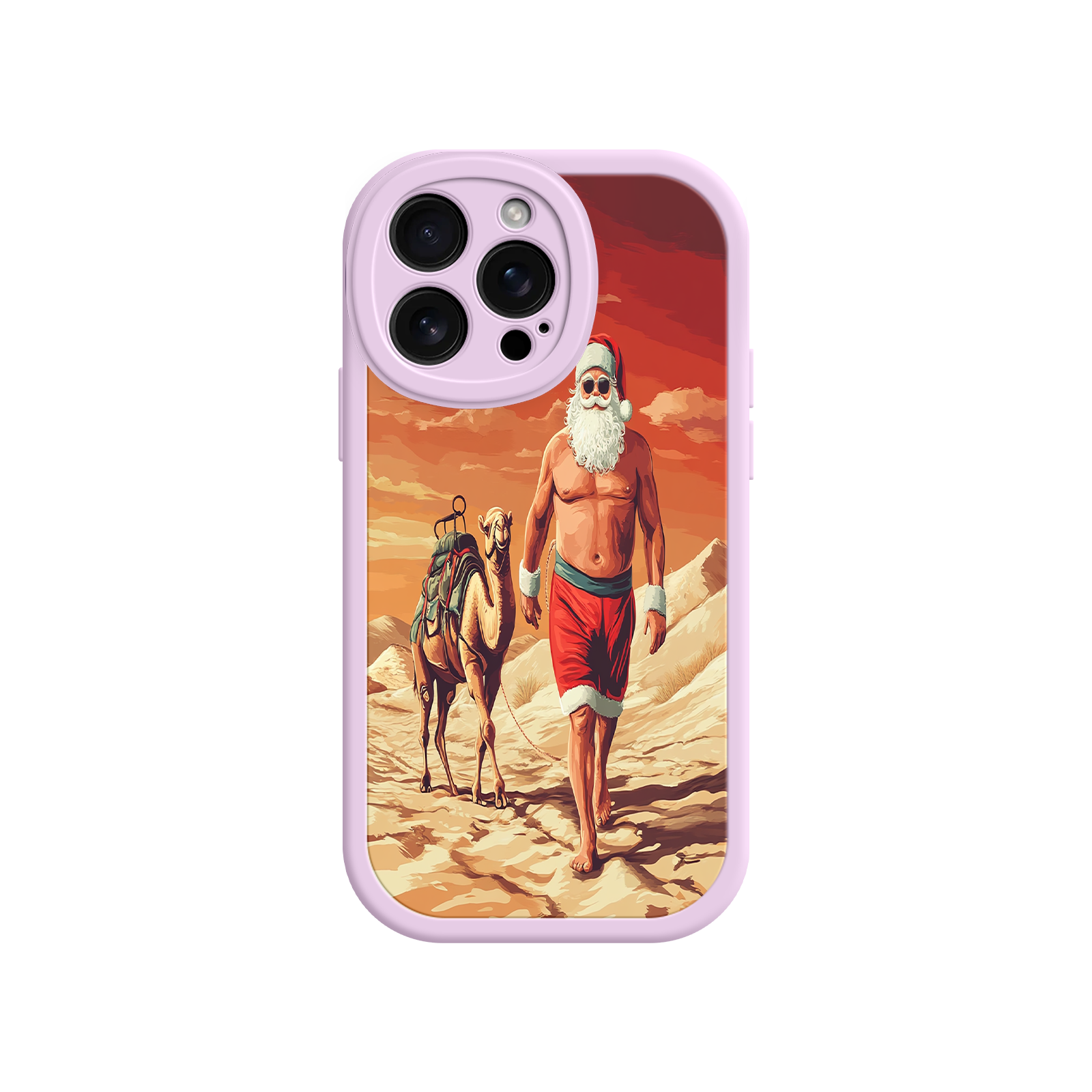 Desert Santa iPhone 17 Case – Funny Christmas Design, Muscular Santa & Camel, Holiday Heat Vibes