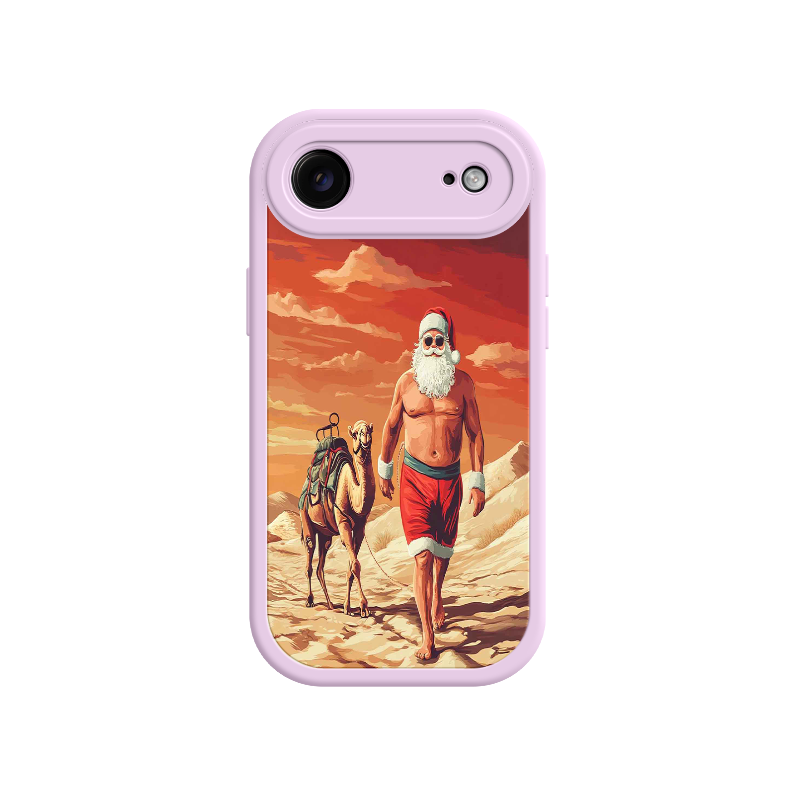 Desert Santa iPhone 17 Case – Funny Christmas Design, Muscular Santa & Camel, Holiday Heat Vibes