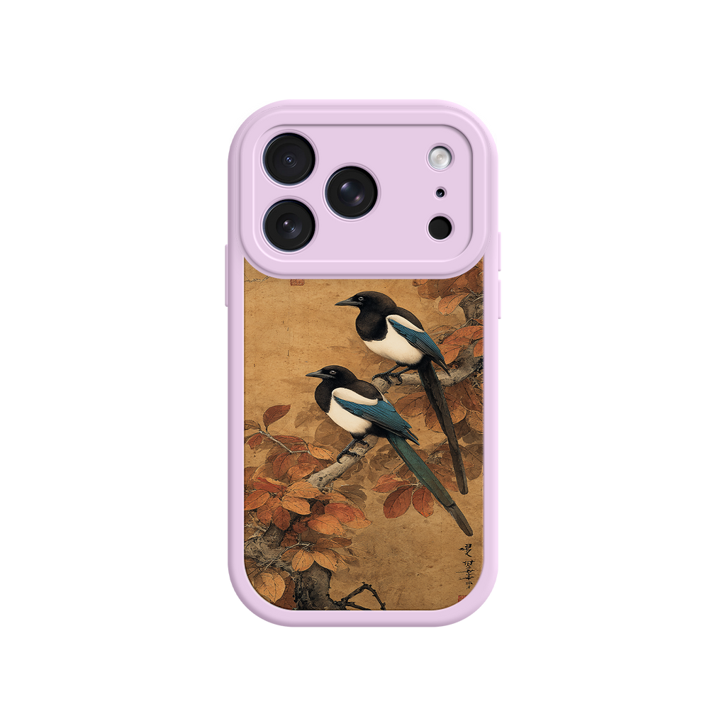 Decorative phone case with magpies on a branch