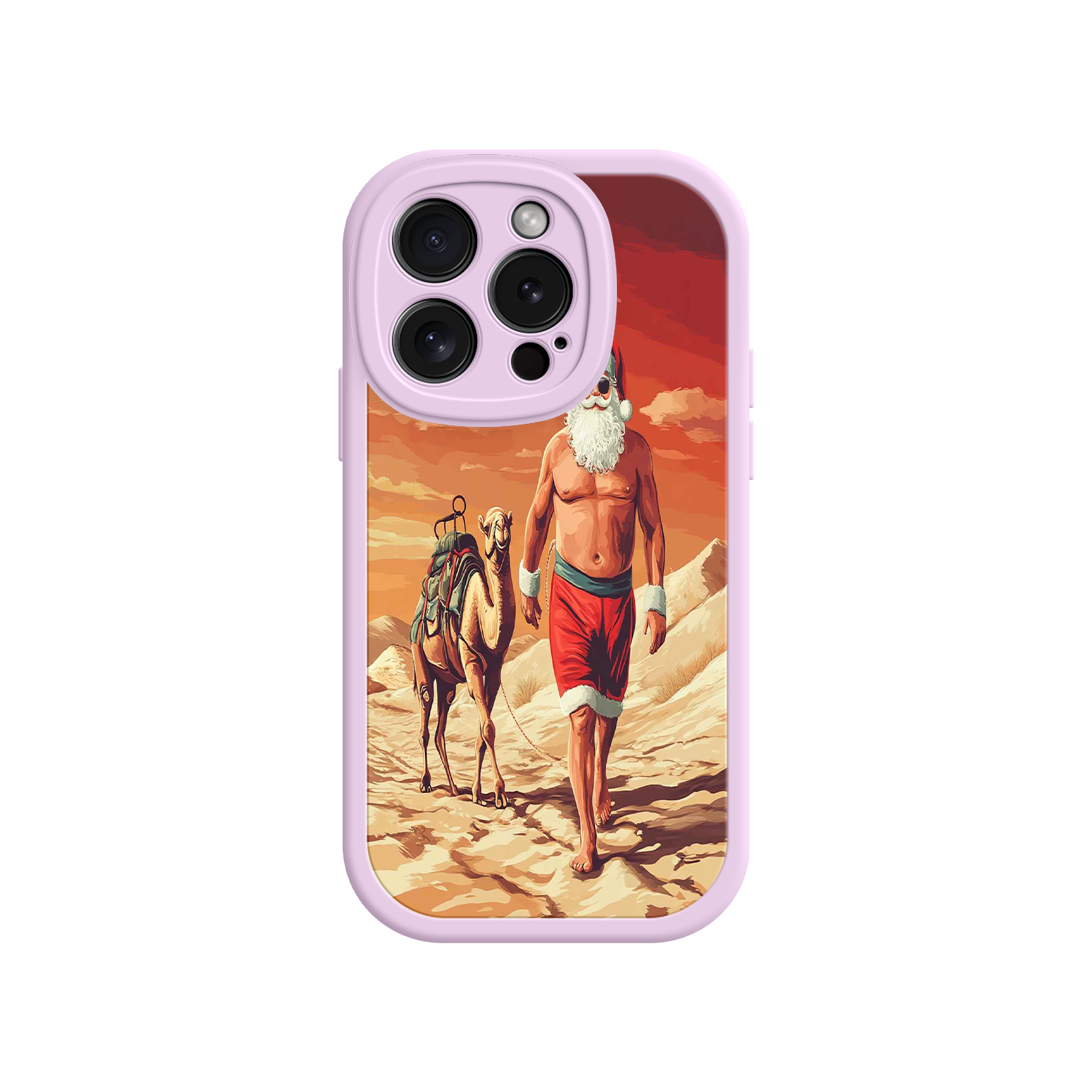 Desert Santa iPhone 17 Case – Funny Christmas Design, Muscular Santa & Camel, Holiday Heat Vibes