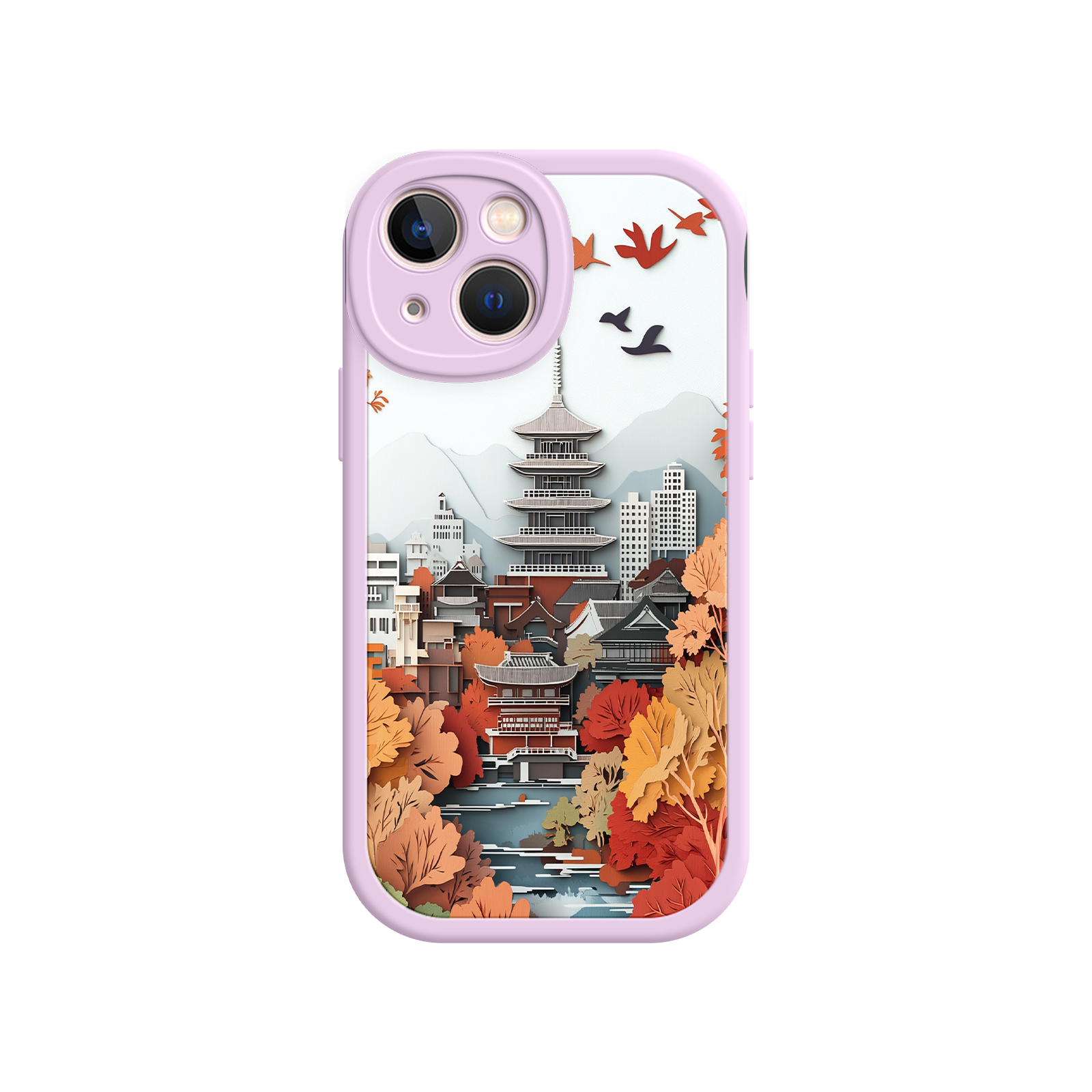 Autumn Japanese Landscape iPhone 17 Case – Traditional Japan Scene, Fall Foliage Illustration, Mount Fuji Phone Cover