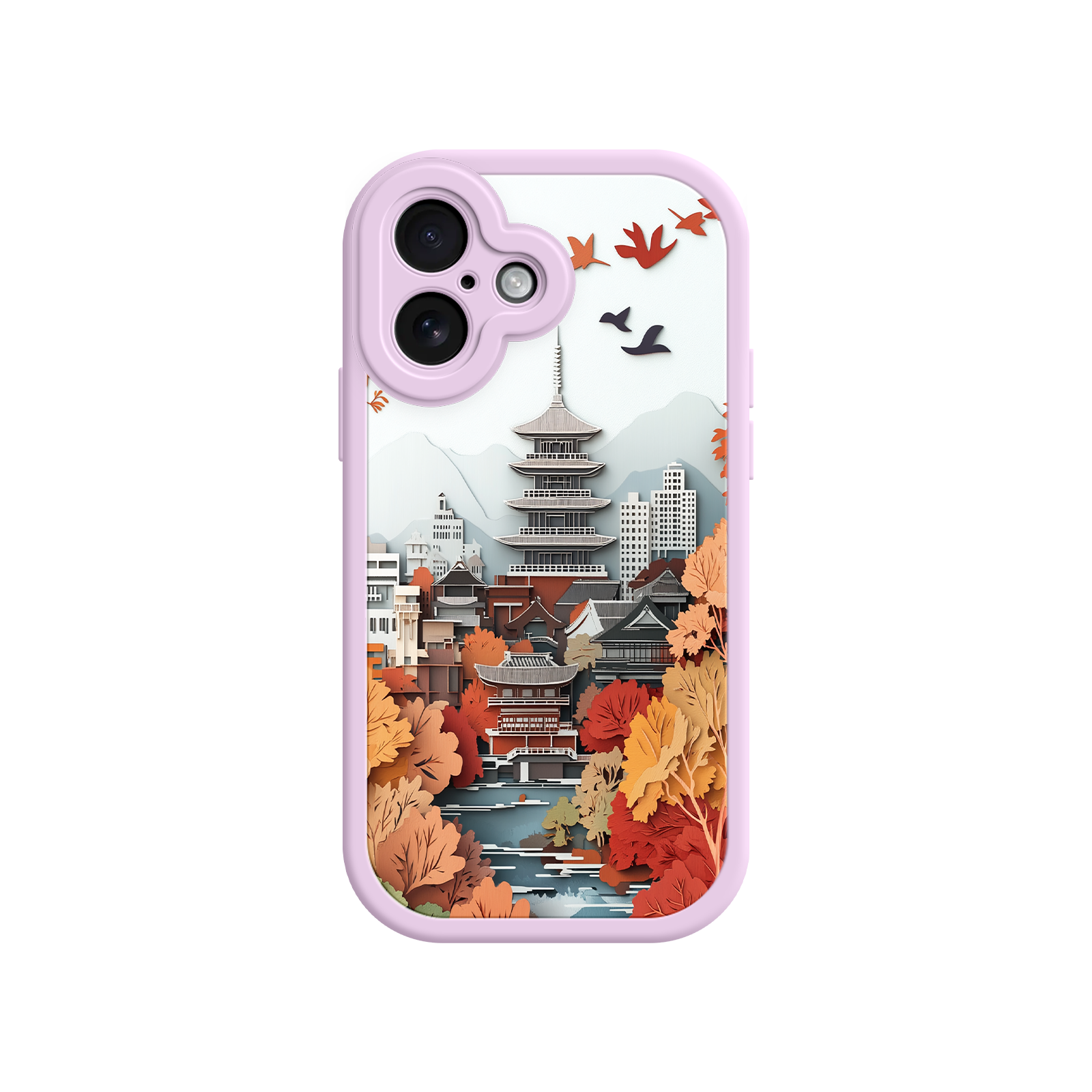 Autumn Japanese Landscape iPhone 17 Case – Traditional Japan Scene, Fall Foliage Illustration, Mount Fuji Phone Cover