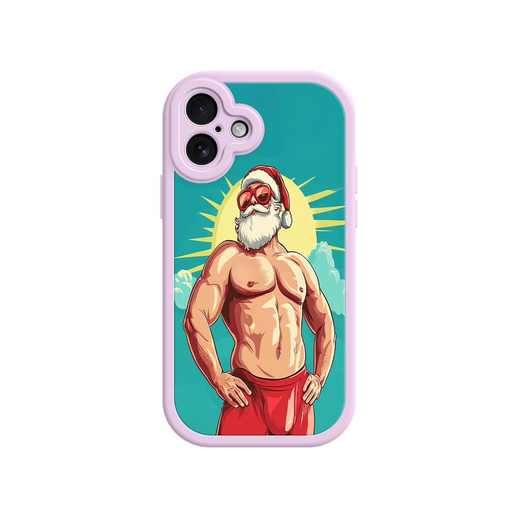 iPhone case with muscular Santa Claus cartoon